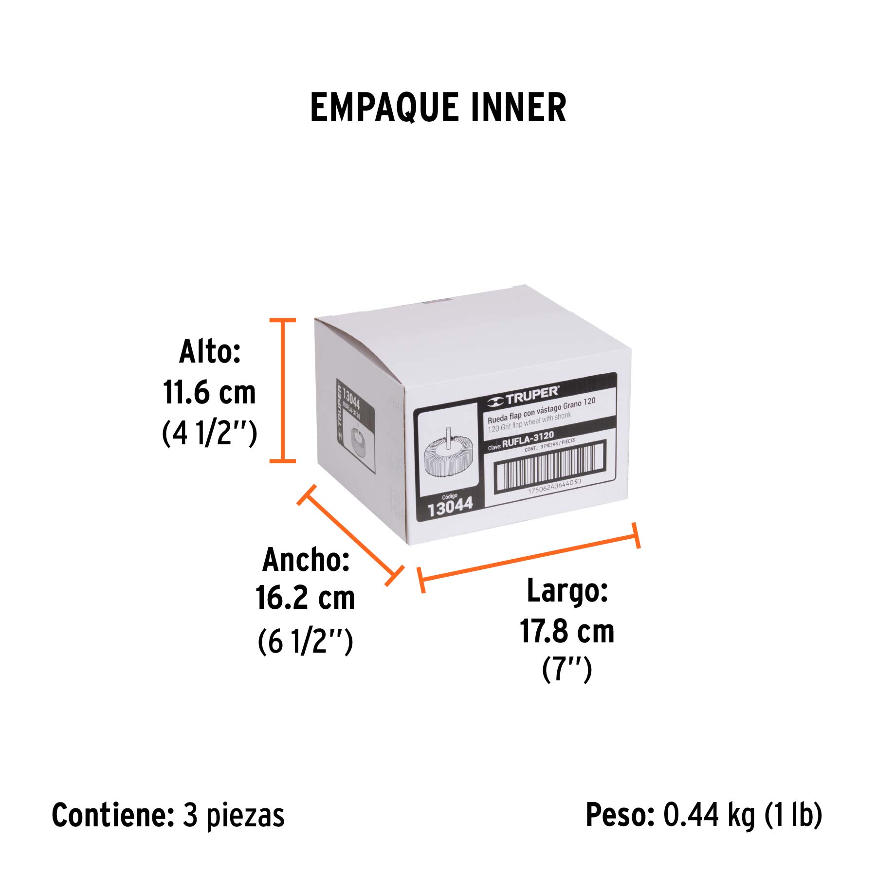 Rueda flap de 3", grano 120, TRUPER TRUPER