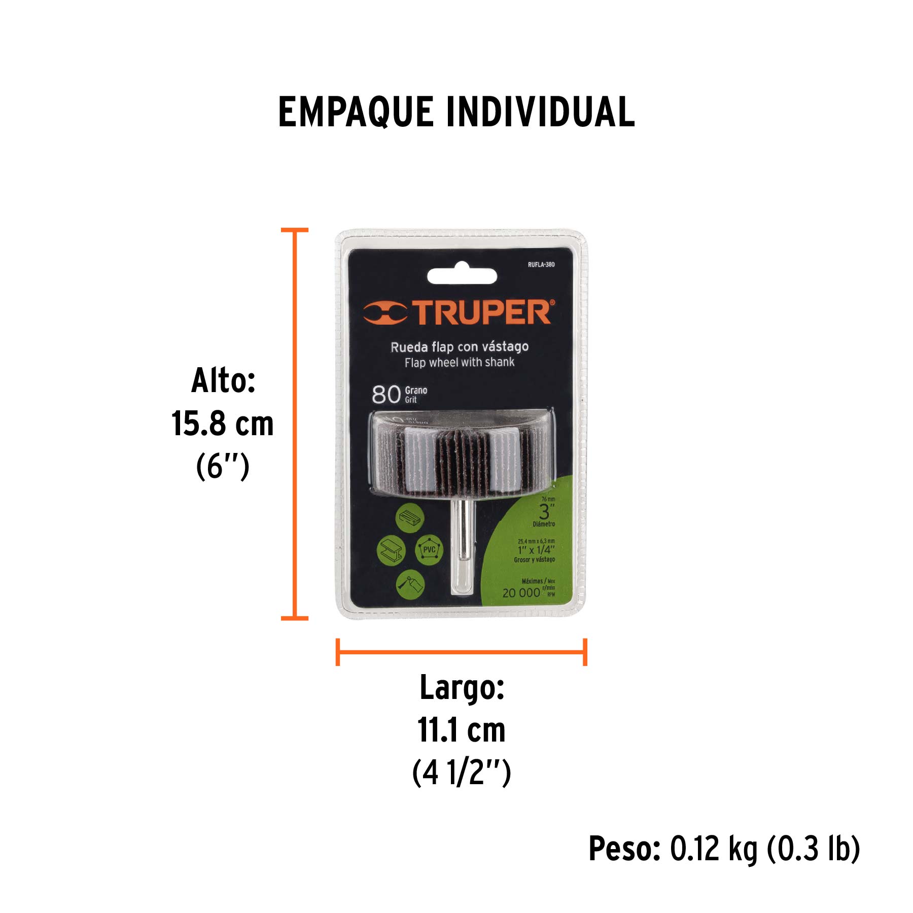 Rueda flap de 3", grano 80, TRUPER TRUPER