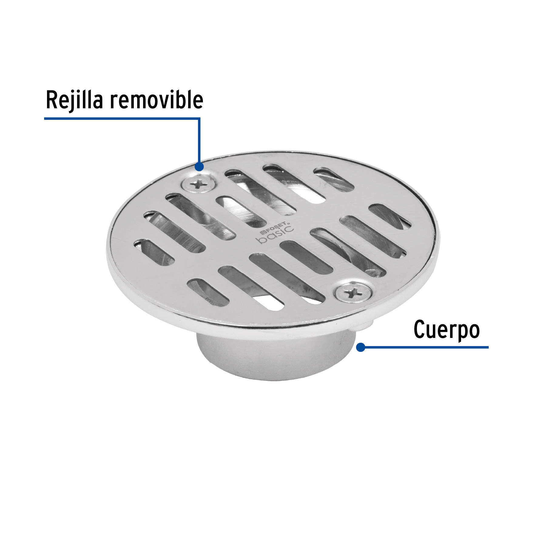 Resumidero 3-1/2" redondo metálico, FOSET TRUPER