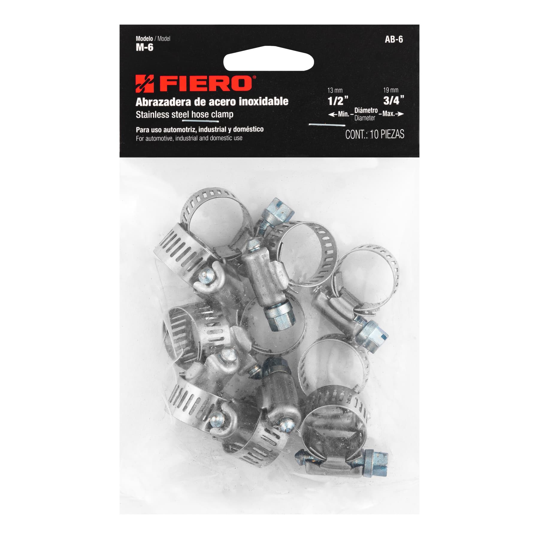 Bolsa con 10 abrazaderas sin fin # 6, 1/2 - 3/4", FIERO TRUPER