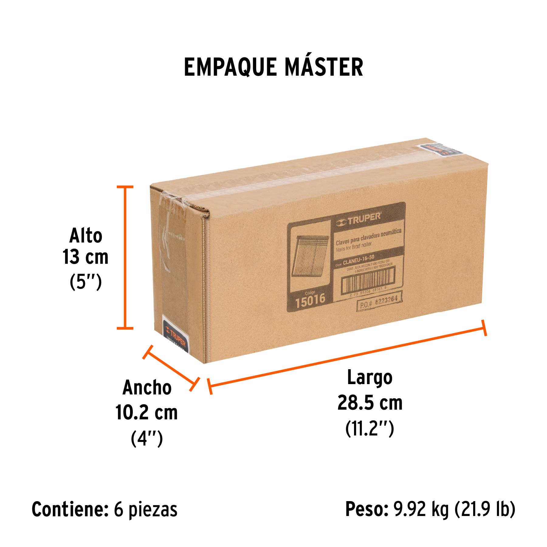 Caja con 2500 clavos calibre 16, 50 mm para CLNE-16, TRUPER TRUPER