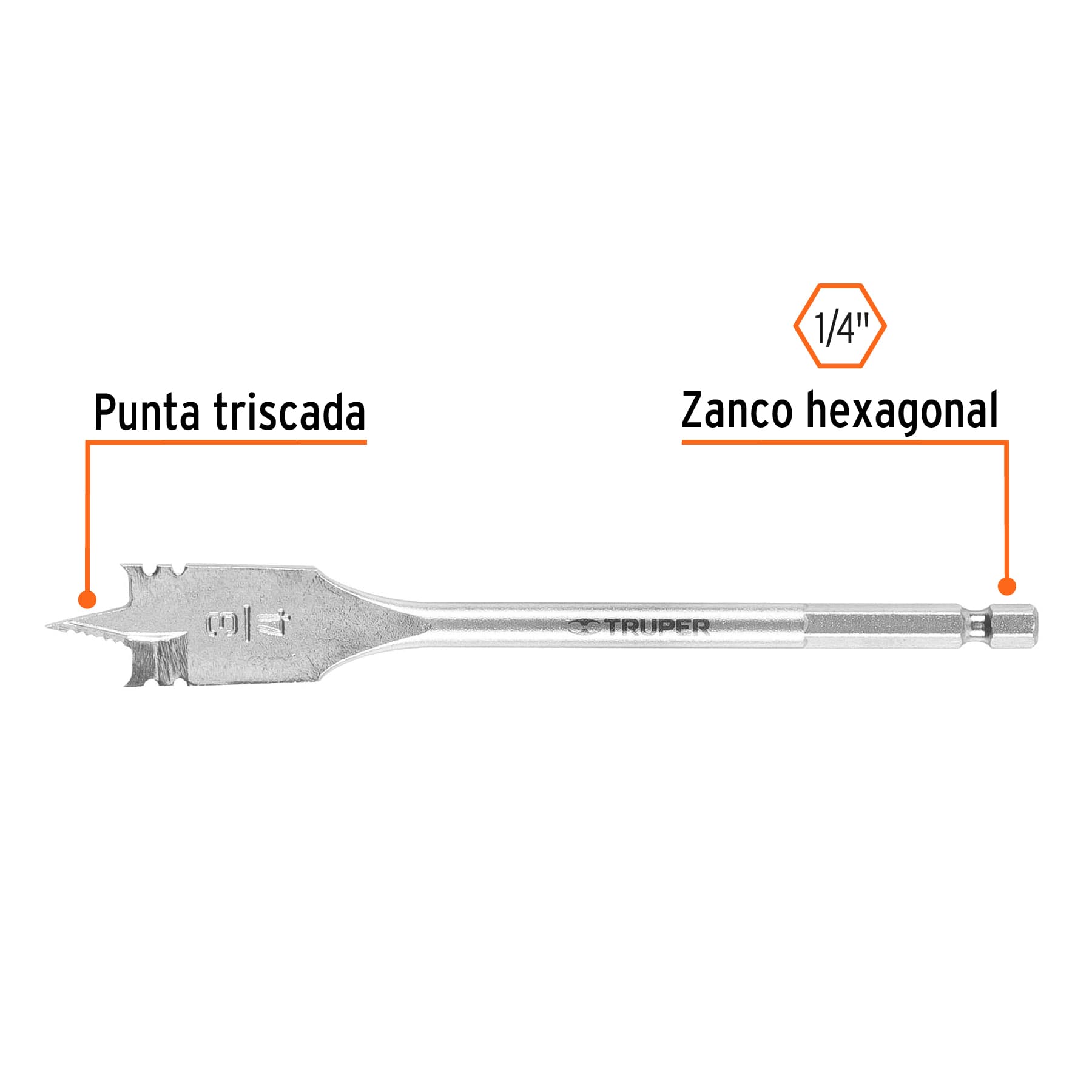 Broca plana de manita 3/4" para madera, TRUPER TRUPER