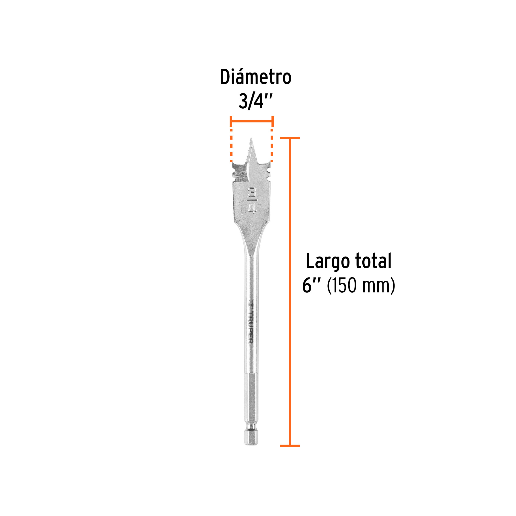Broca plana de manita 3/4" para madera, TRUPER TRUPER