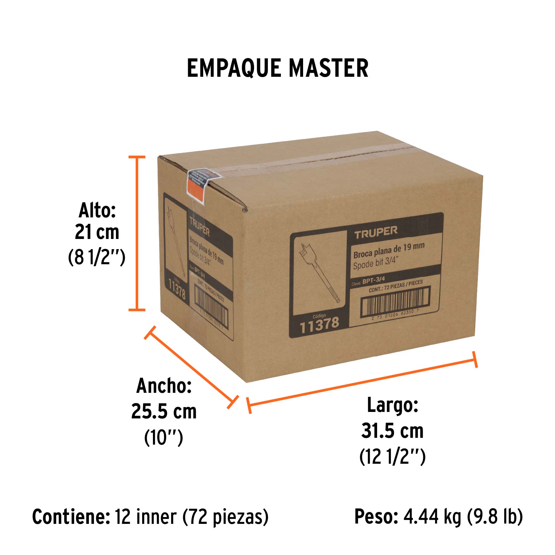 Broca plana de manita 3/4" para madera, TRUPER TRUPER
