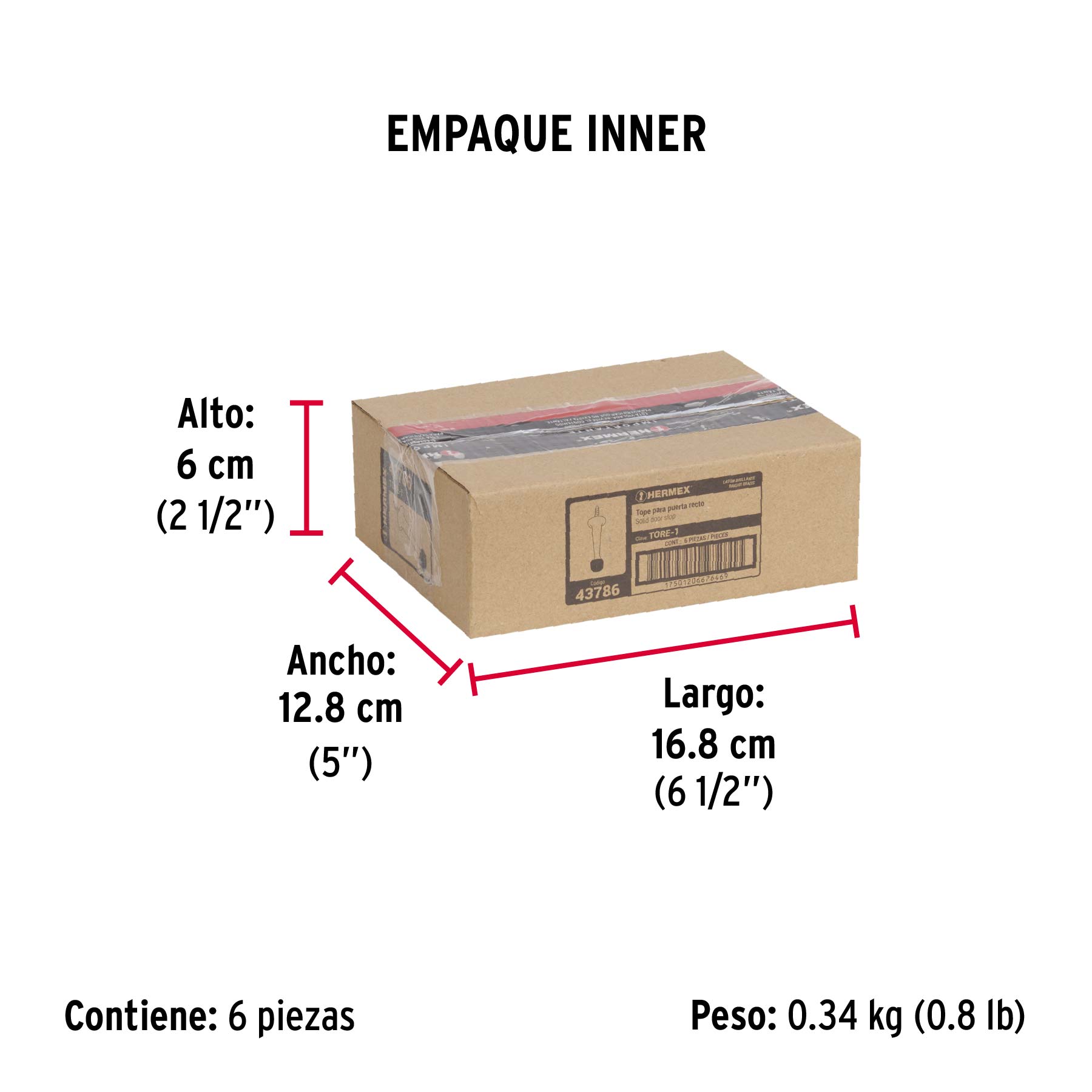 Tope recto para puerta, acabado latón brillante, HERMEX TRUPER