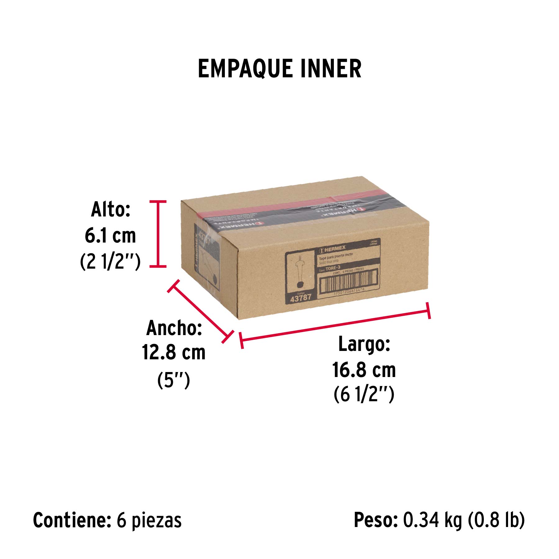 Tope recto para puerta, acabado cromo, HERMEX TRUPER