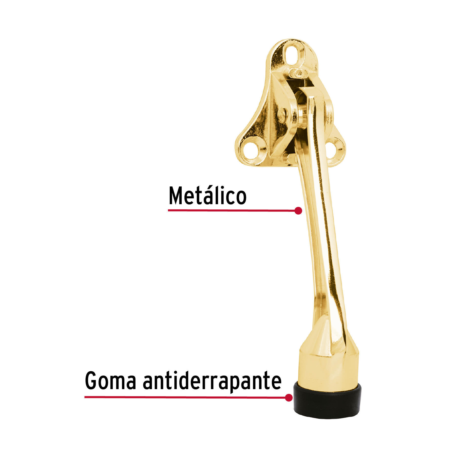 Fijapuerta metálico, acabado latón brillante, HERMEX TRUPER