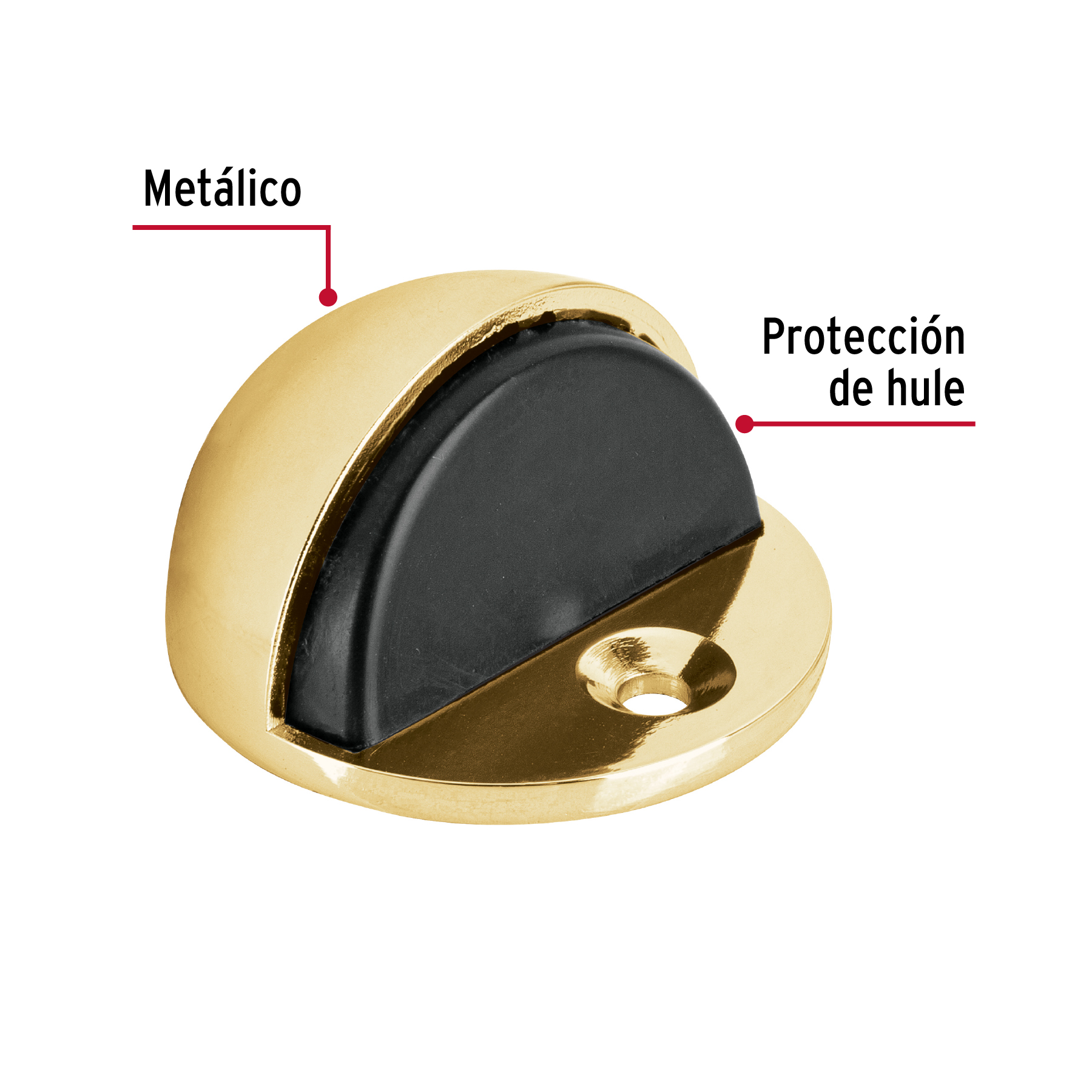 Tope tipo media luna para puerta, latón brillante, HERMEX TRUPER