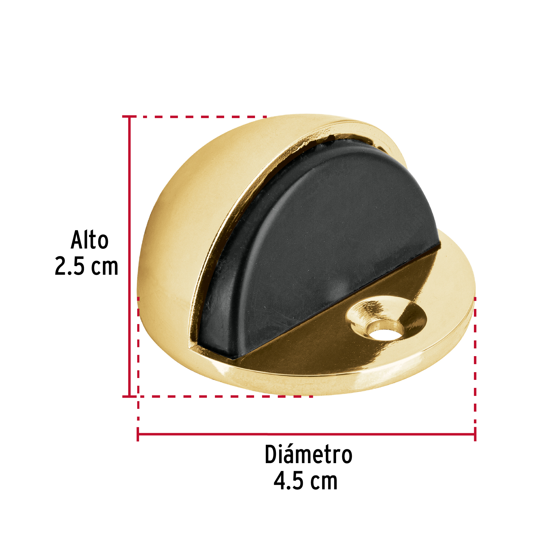 Tope tipo media luna para puerta, latón brillante, HERMEX TRUPER