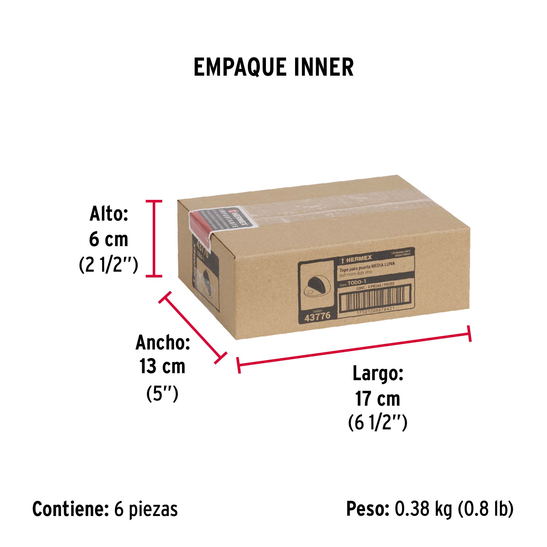 Tope tipo media luna para puerta, latón brillante, HERMEX TRUPER