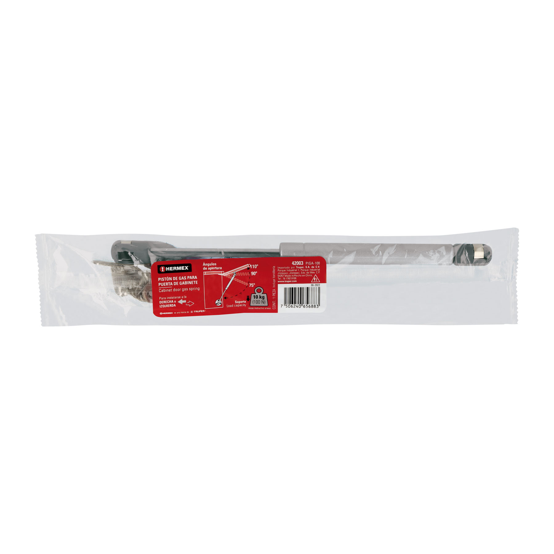 Pistón a gas con capacidad de 100 N / 10 kg, HERMEX TRUPER