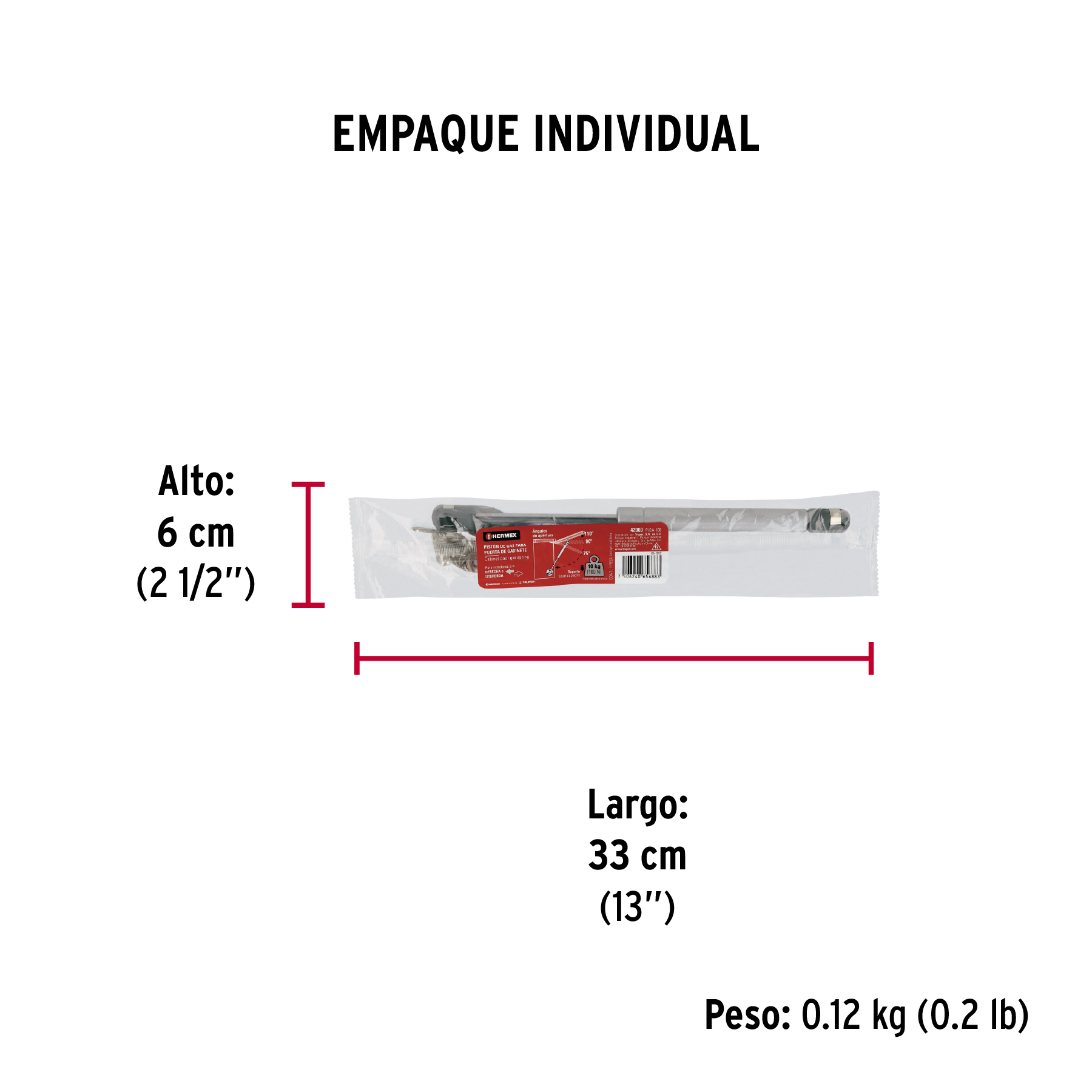 Pistón a gas con capacidad de 100 N / 10 kg, HERMEX TRUPER