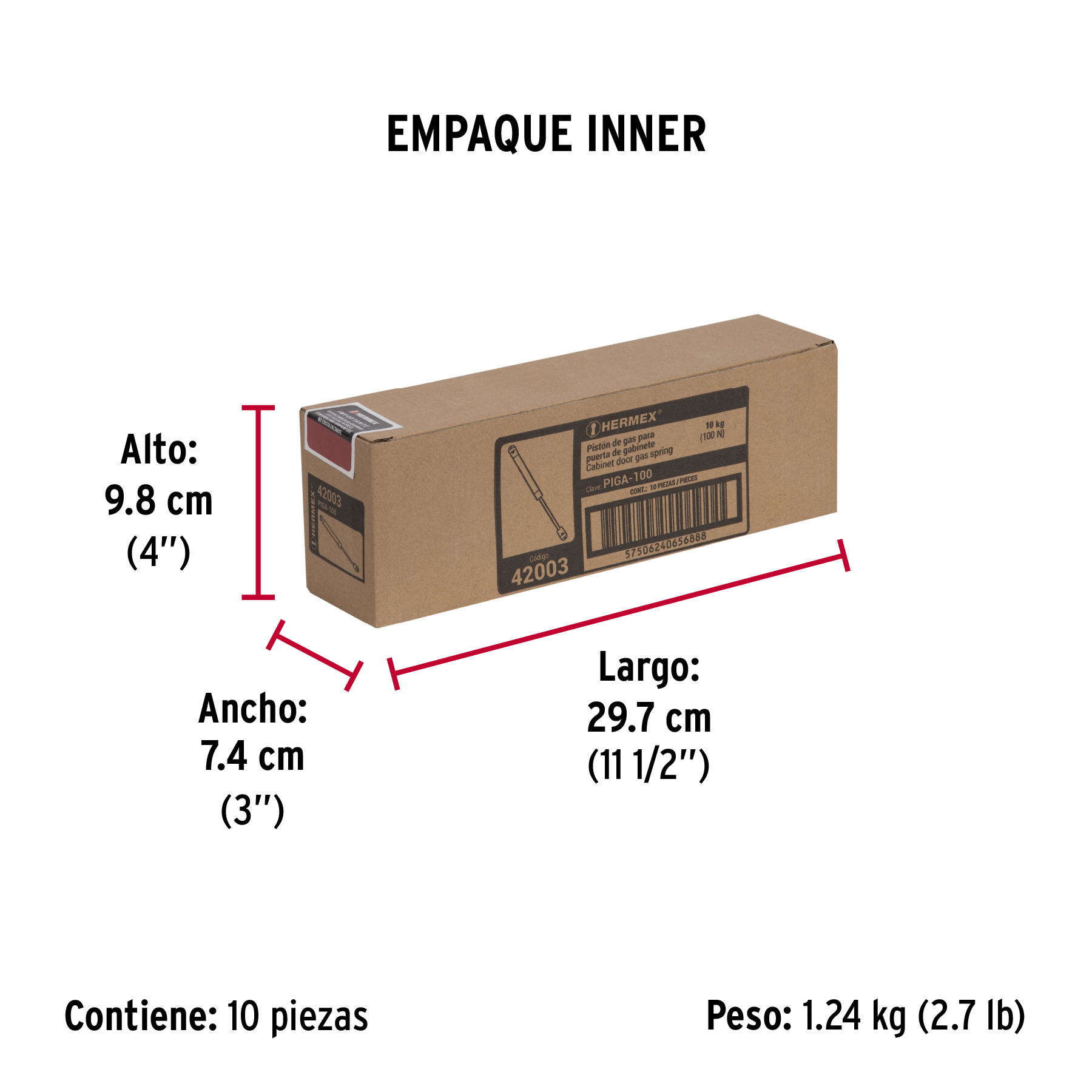 Pistón a gas con capacidad de 100 N / 10 kg, HERMEX TRUPER
