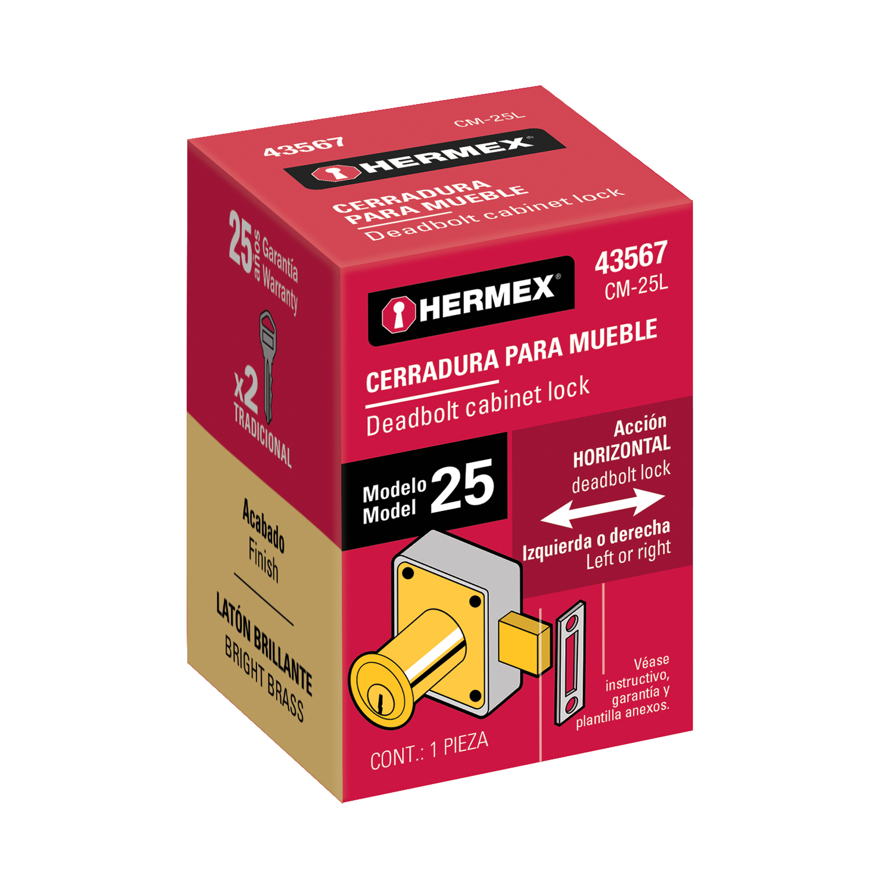 Cerradura para mueble, modelo 25, latón, HERMEX TRUPER