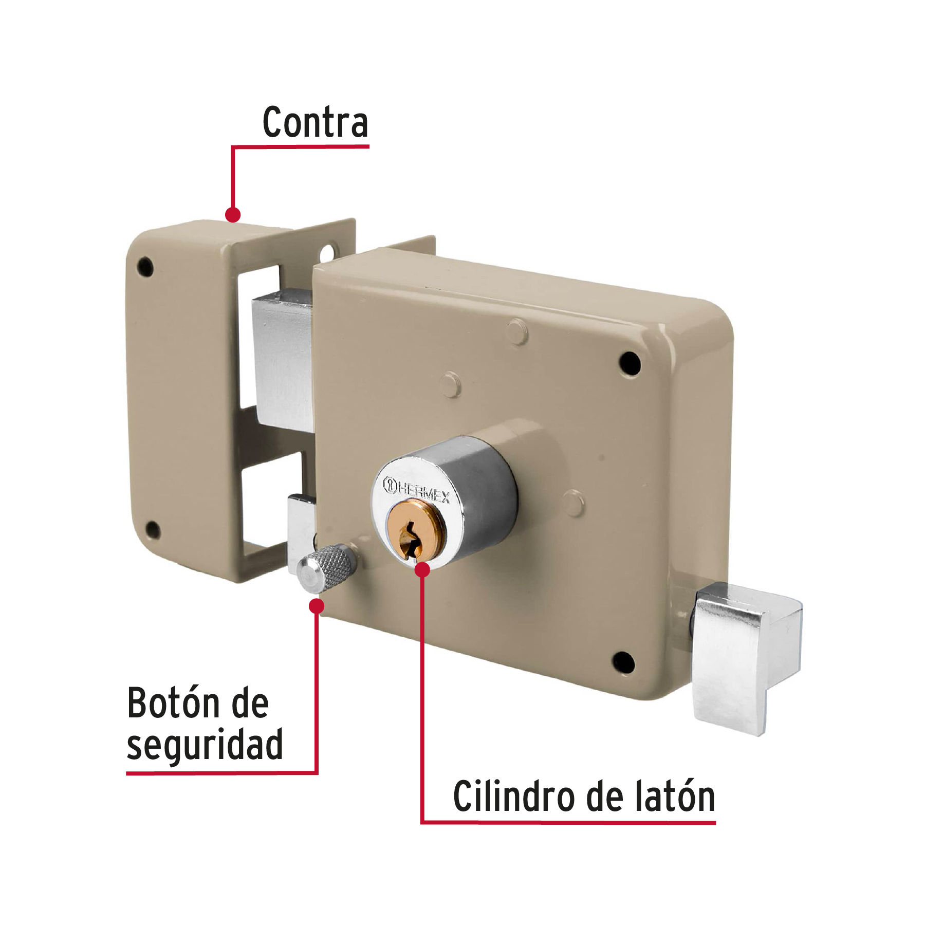 Cerradura sobreponer, izquierda, clásica, HERMEX TRUPER