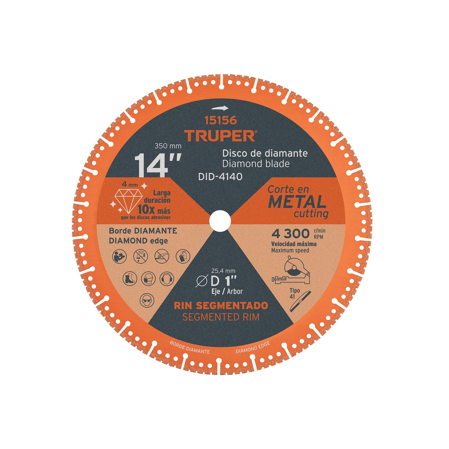 Disco de diamante de 14" x 4 mm, corte de metal, TRUPER TRUPER