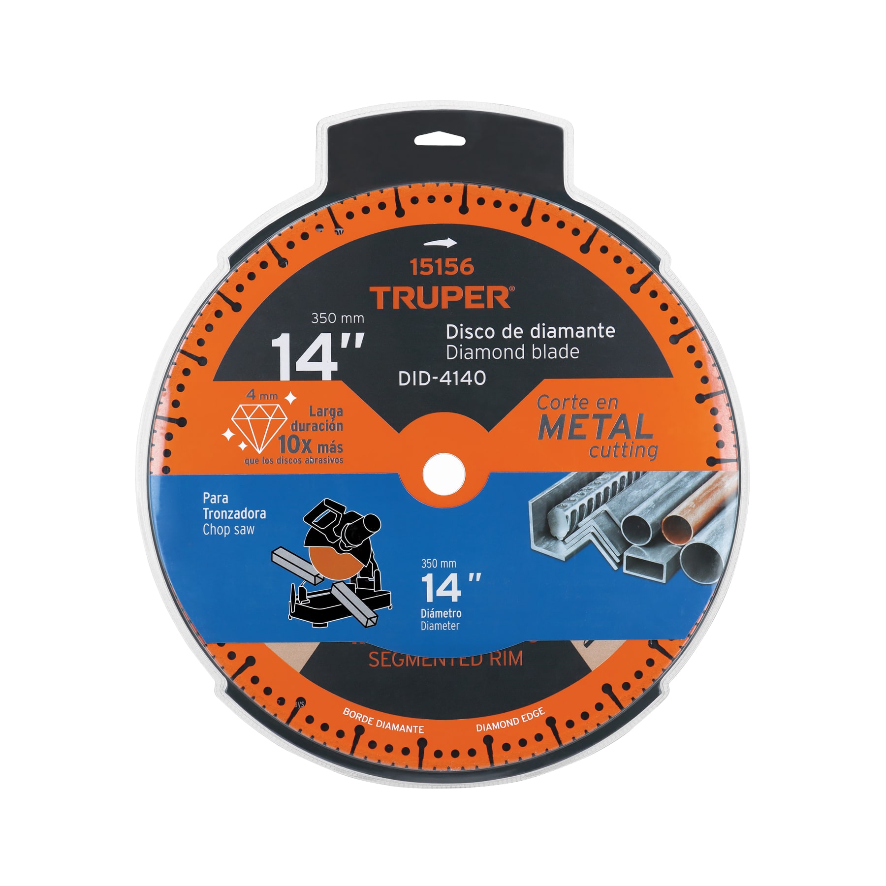 Disco de diamante de 14" x 4 mm, corte de metal, TRUPER TRUPER