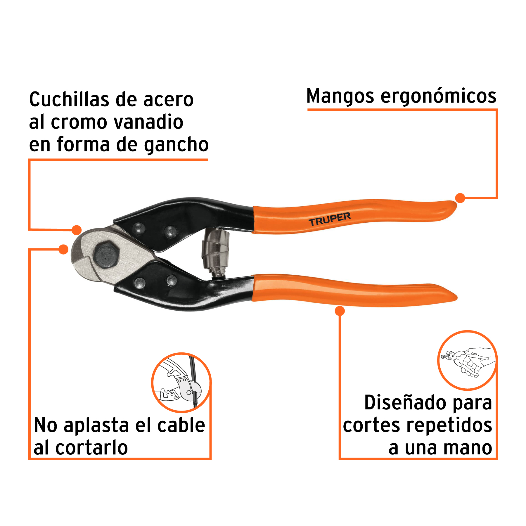 Cortador de 8" de cable y alambre, TRUPER TRUPER