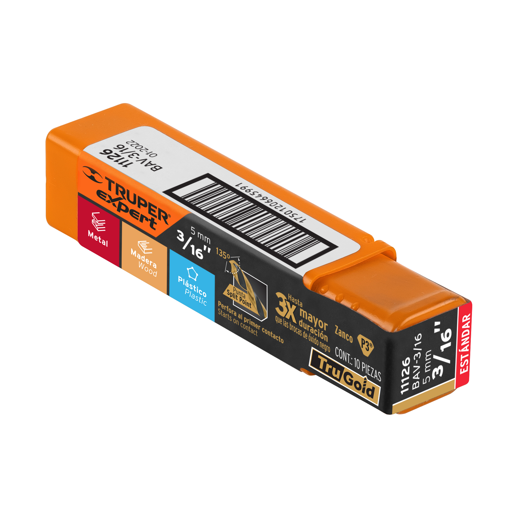 Broca HSS 3/16" Trugold para metal, TRUPER EXPERT TRUPER