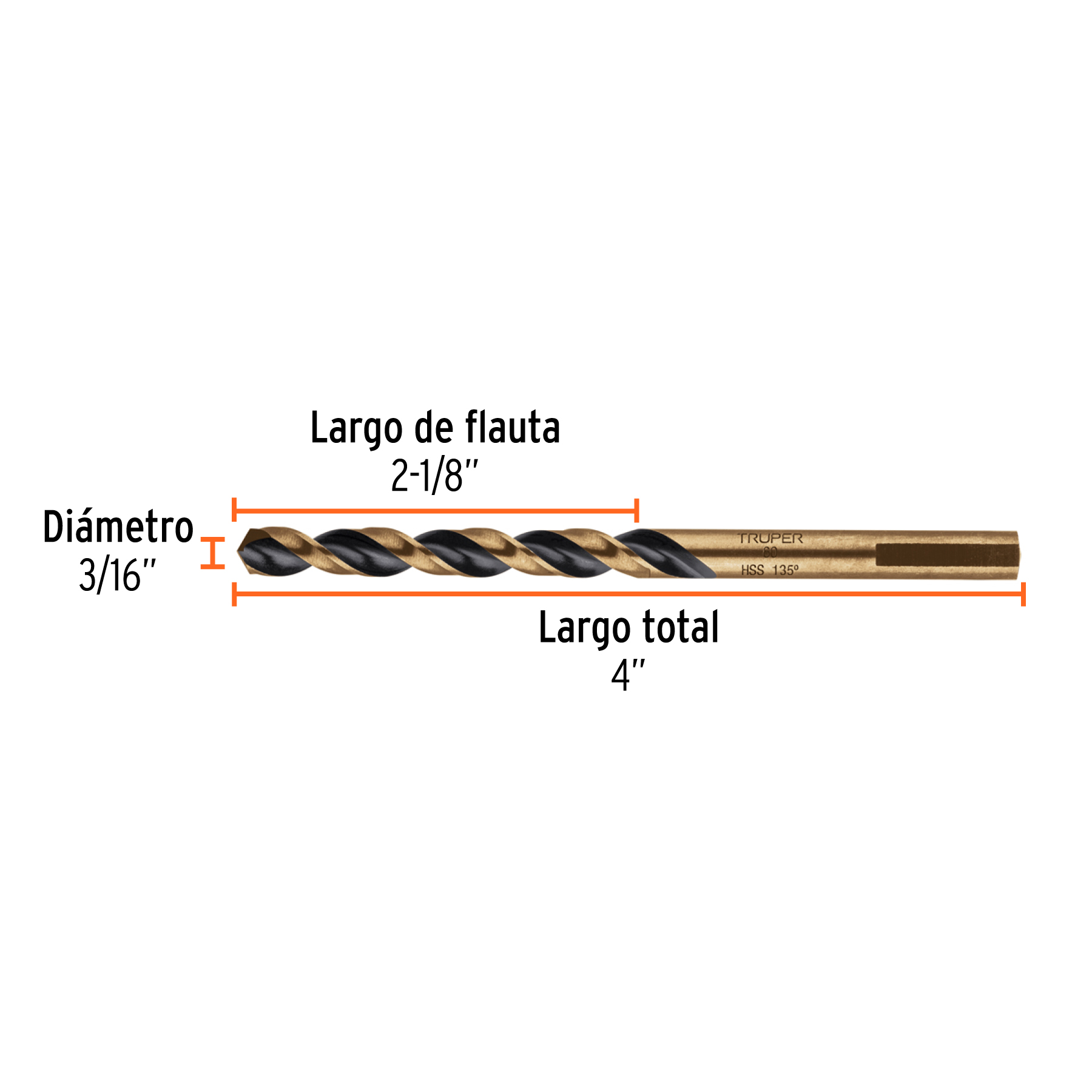 Broca HSS 3/16" Trugold para metal, TRUPER EXPERT TRUPER