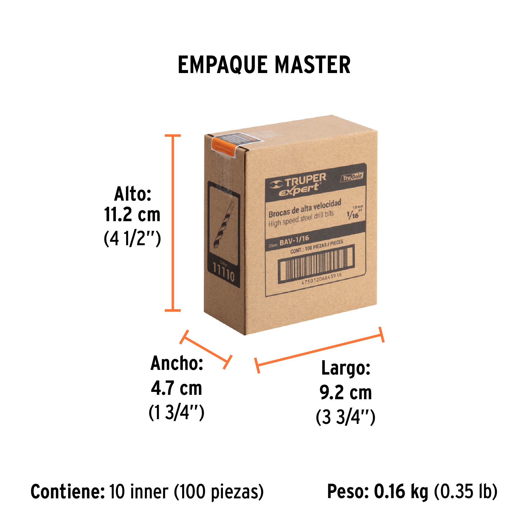 Broca HSS 1/16" Trugold para metal, TRUPER EXPERT TRUPER