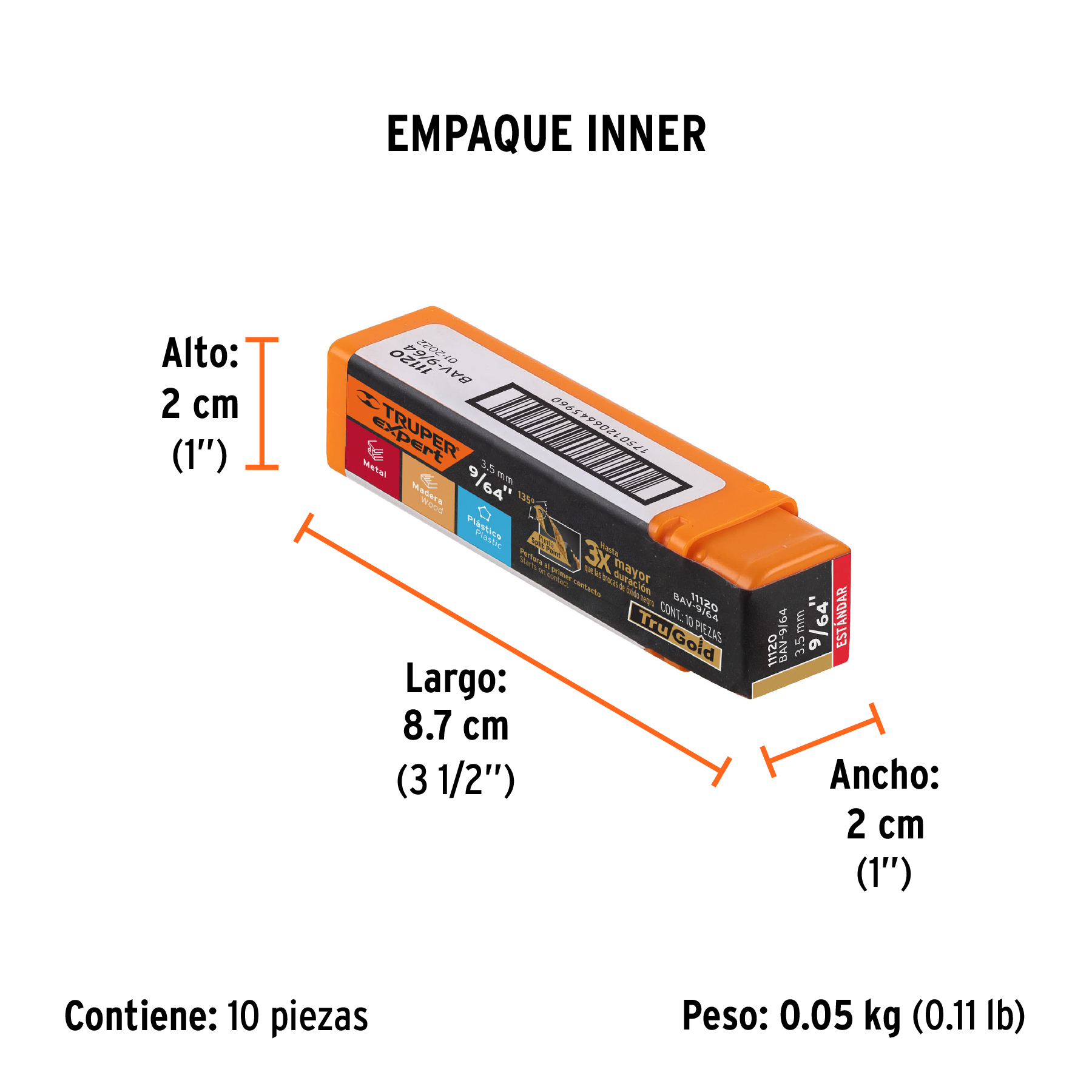 Broca HSS 9/64" Trugold para metal, TRUPER EXPERT TRUPER