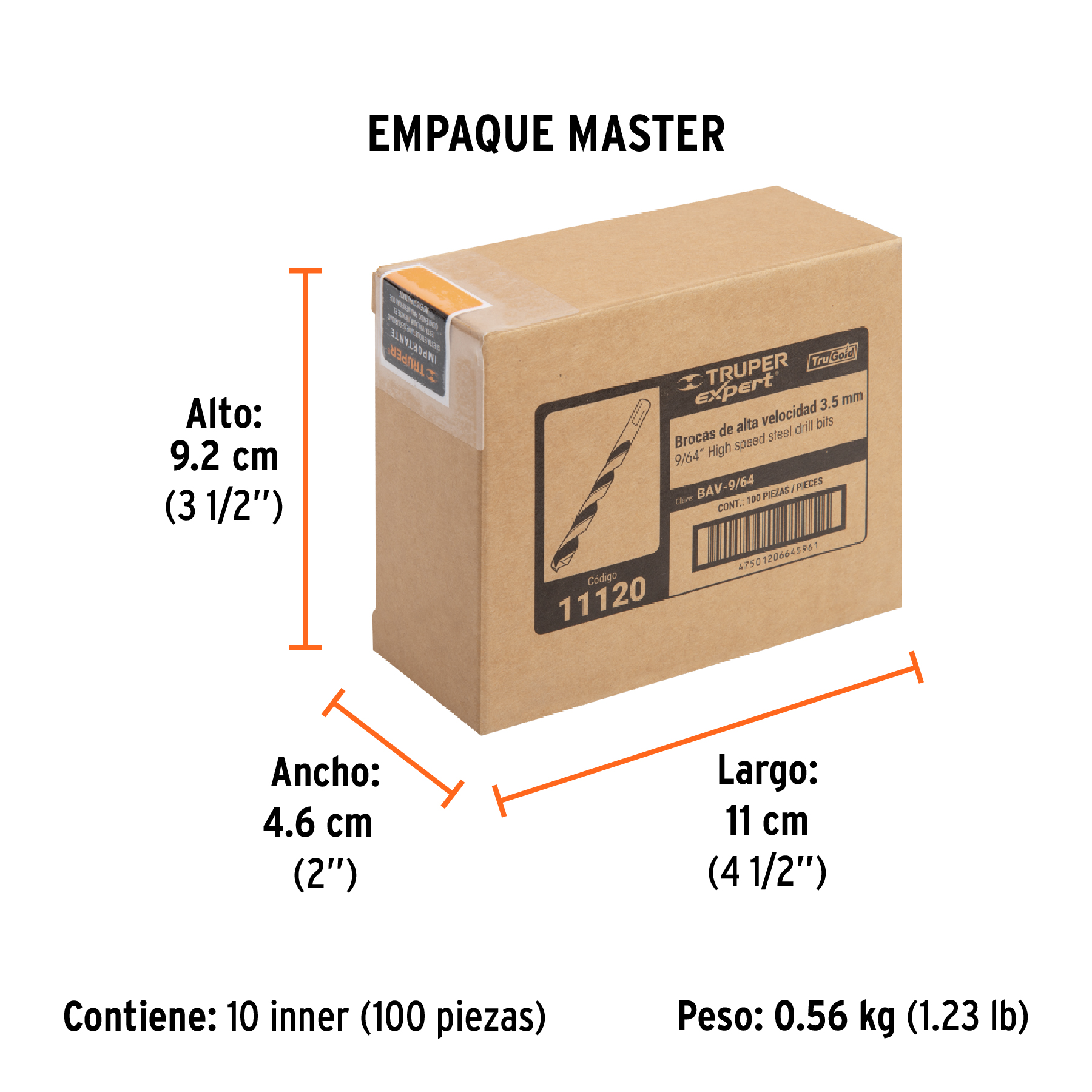 Broca HSS 9/64" Trugold para metal, TRUPER EXPERT TRUPER