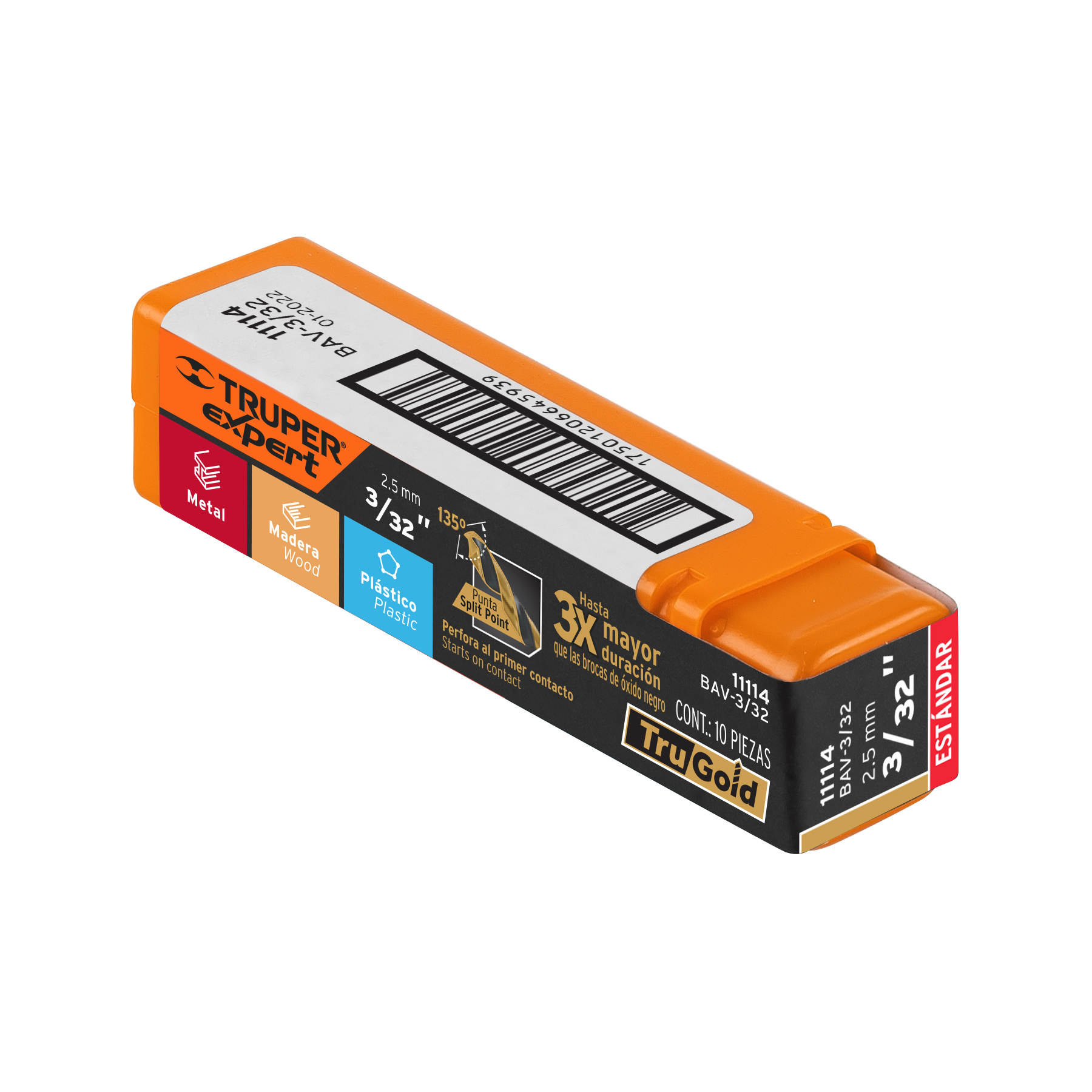 Broca HSS 3/32" Trugold para metal, TRUPER EXPERT TRUPER