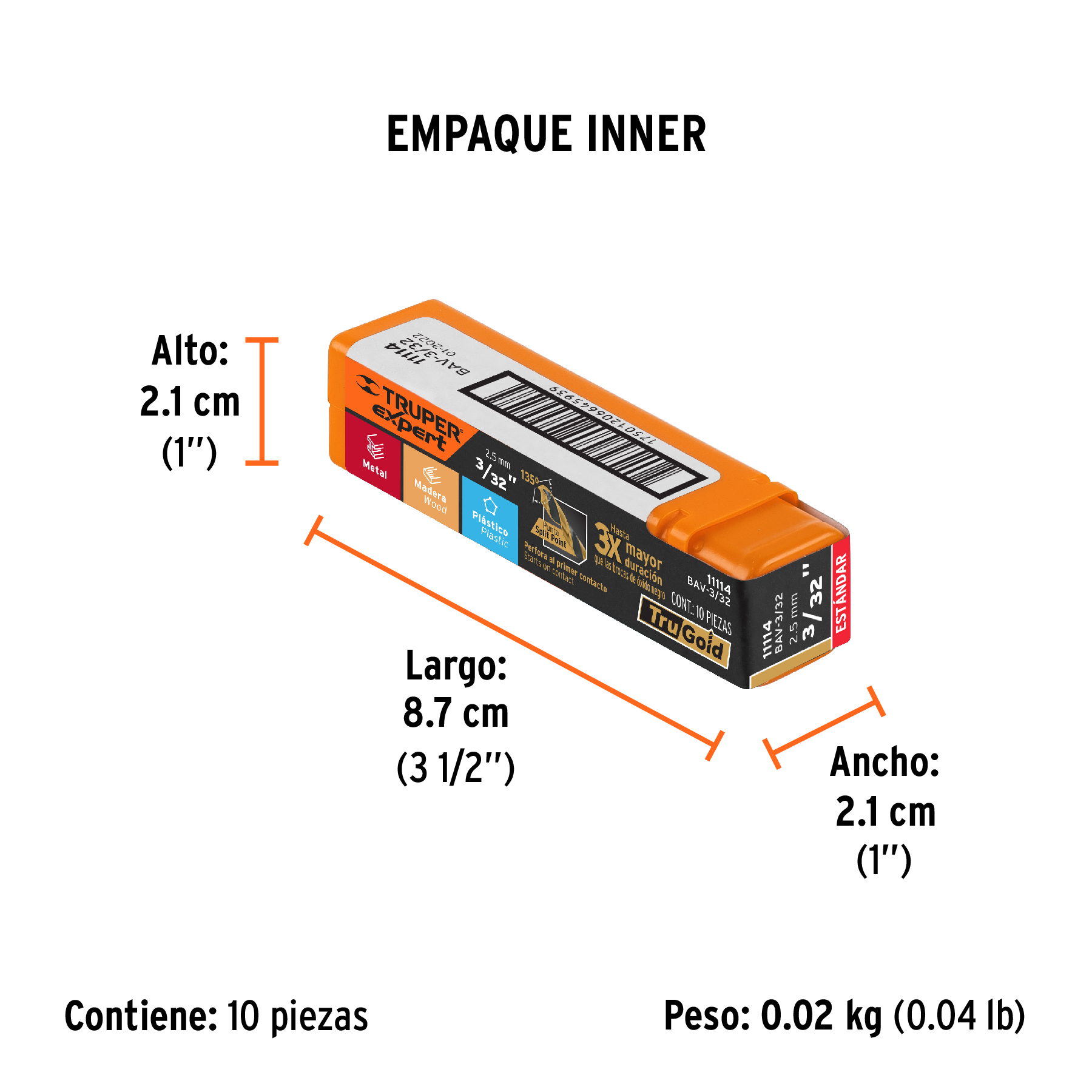 Broca HSS 3/32" Trugold para metal, TRUPER EXPERT TRUPER