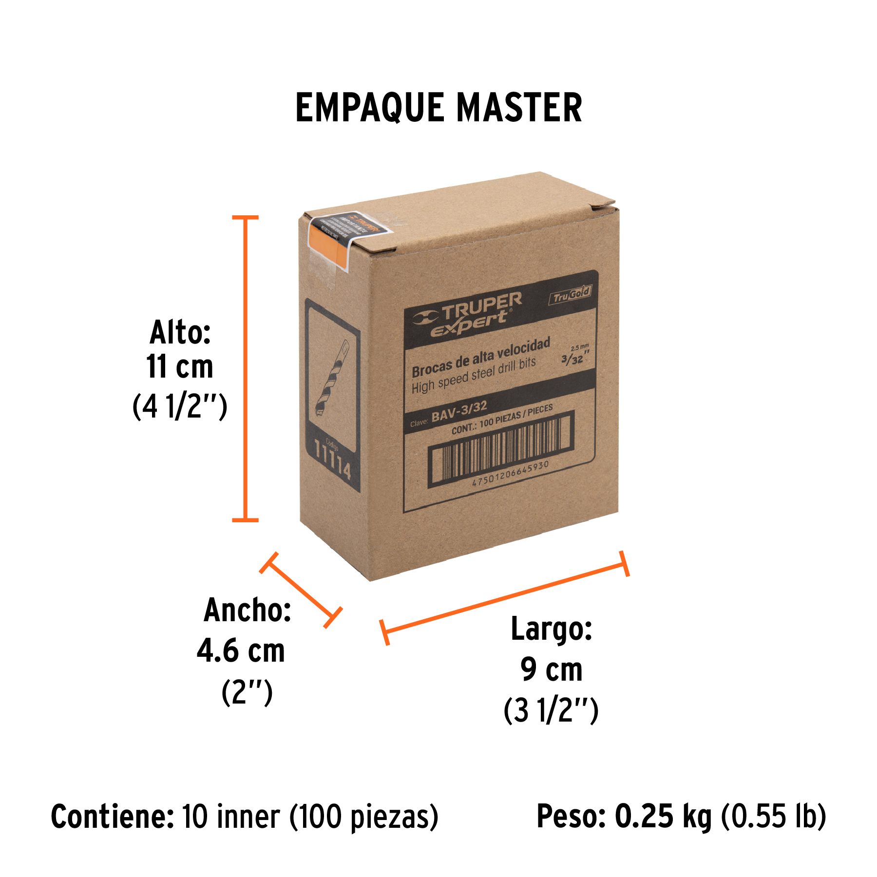 Broca HSS 3/32" Trugold para metal, TRUPER EXPERT TRUPER