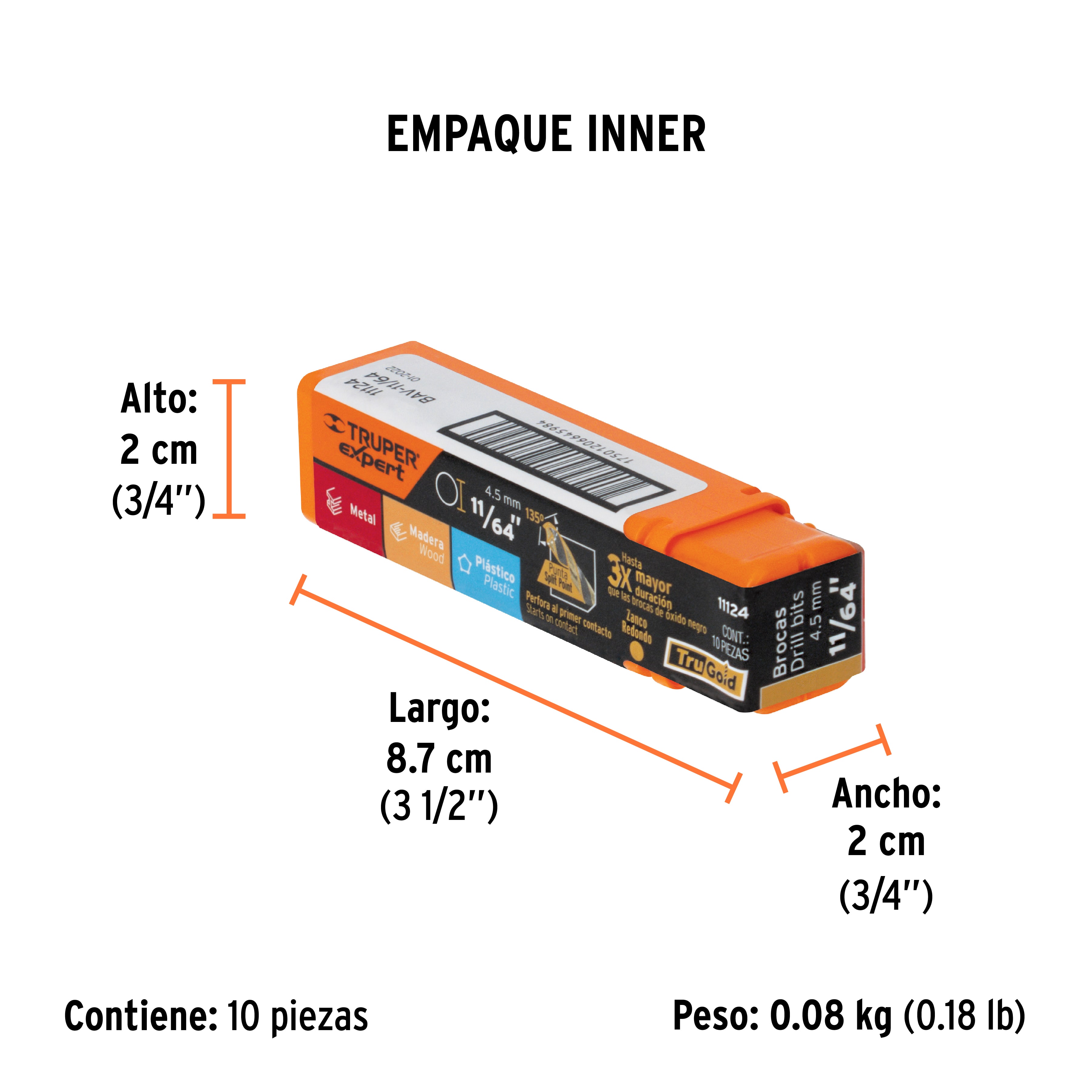 Broca HSS 11/64" Trugold para metal, TRUPER EXPERT TRUPER