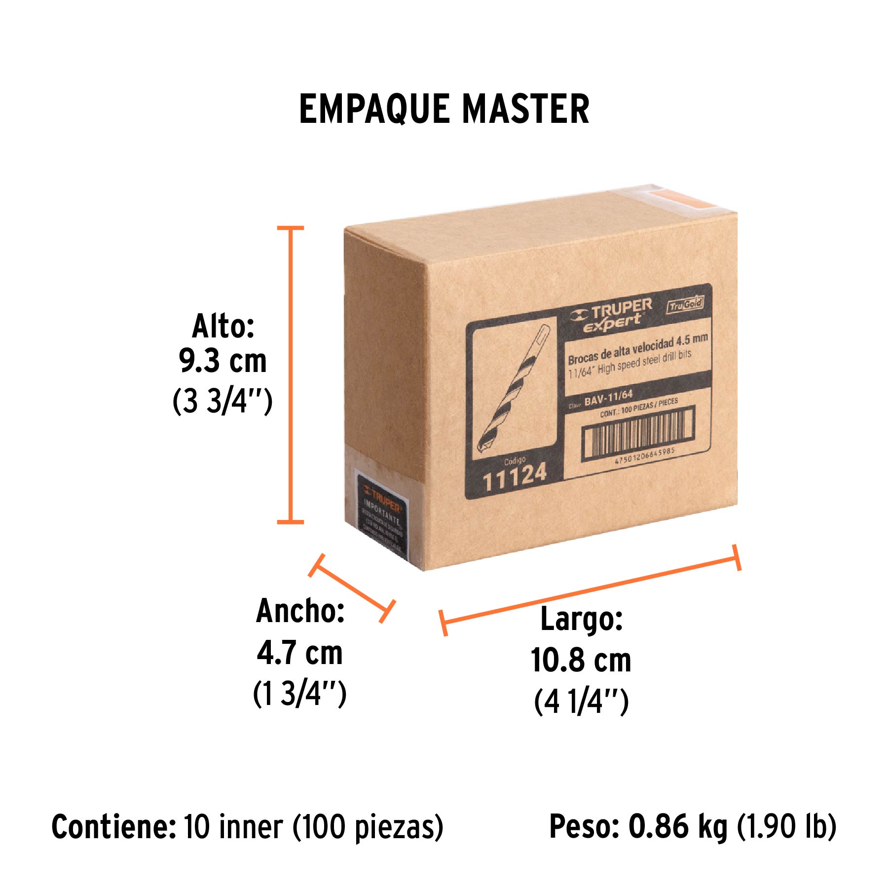 Broca HSS 11/64" Trugold para metal, TRUPER EXPERT TRUPER