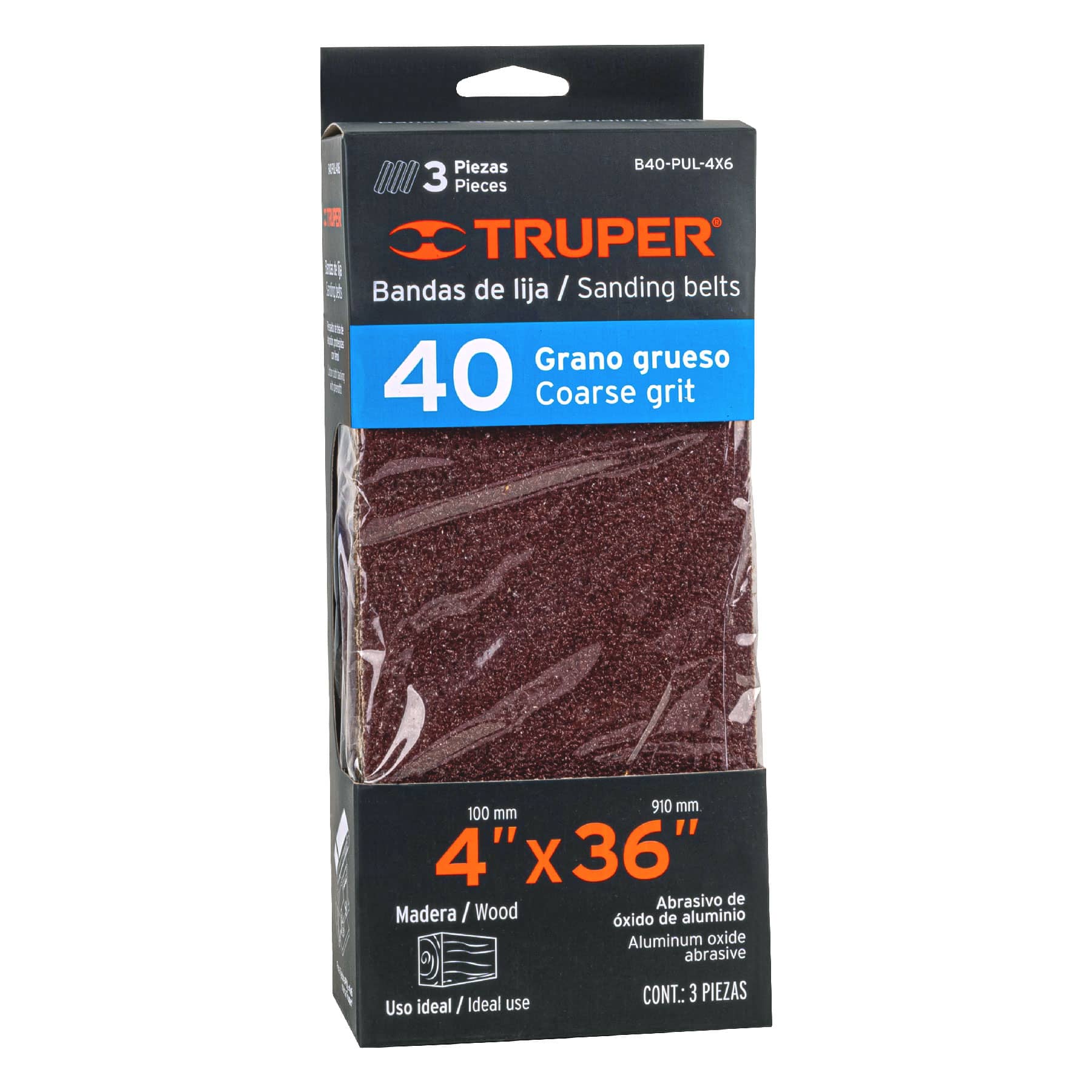 Caja con 3 bandas de lija 4" x 36" grano 40 para PUL-4X6T TRUPER