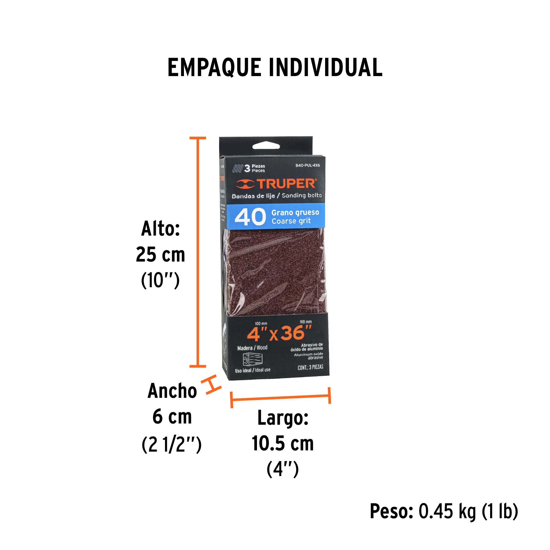 Caja con 3 bandas de lija 4" x 36" grano 40 para PUL-4X6T TRUPER