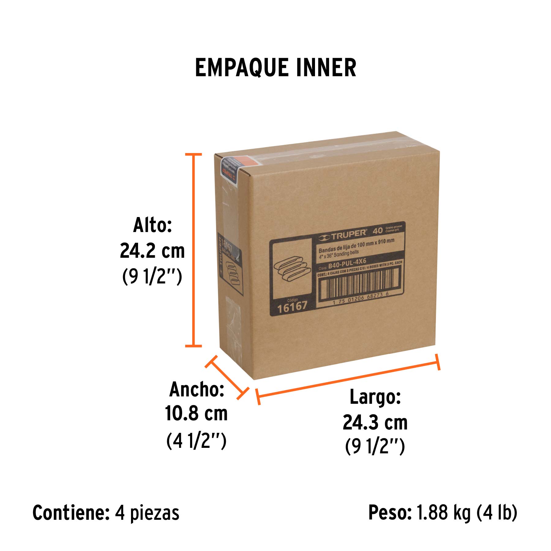 Caja con 3 bandas de lija 4" x 36" grano 40 para PUL-4X6T TRUPER