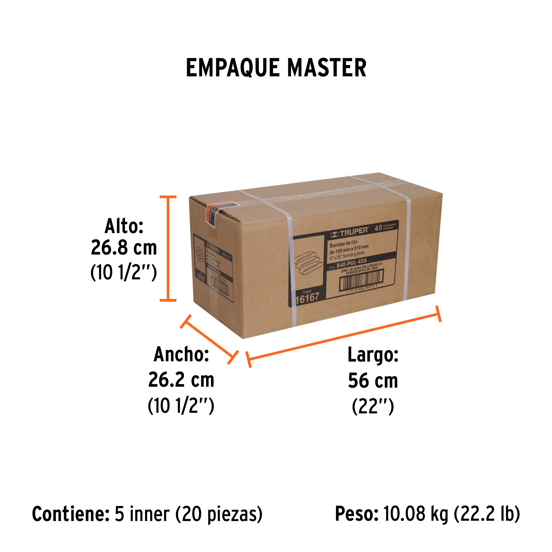 Caja con 3 bandas de lija 4" x 36" grano 40 para PUL-4X6T TRUPER