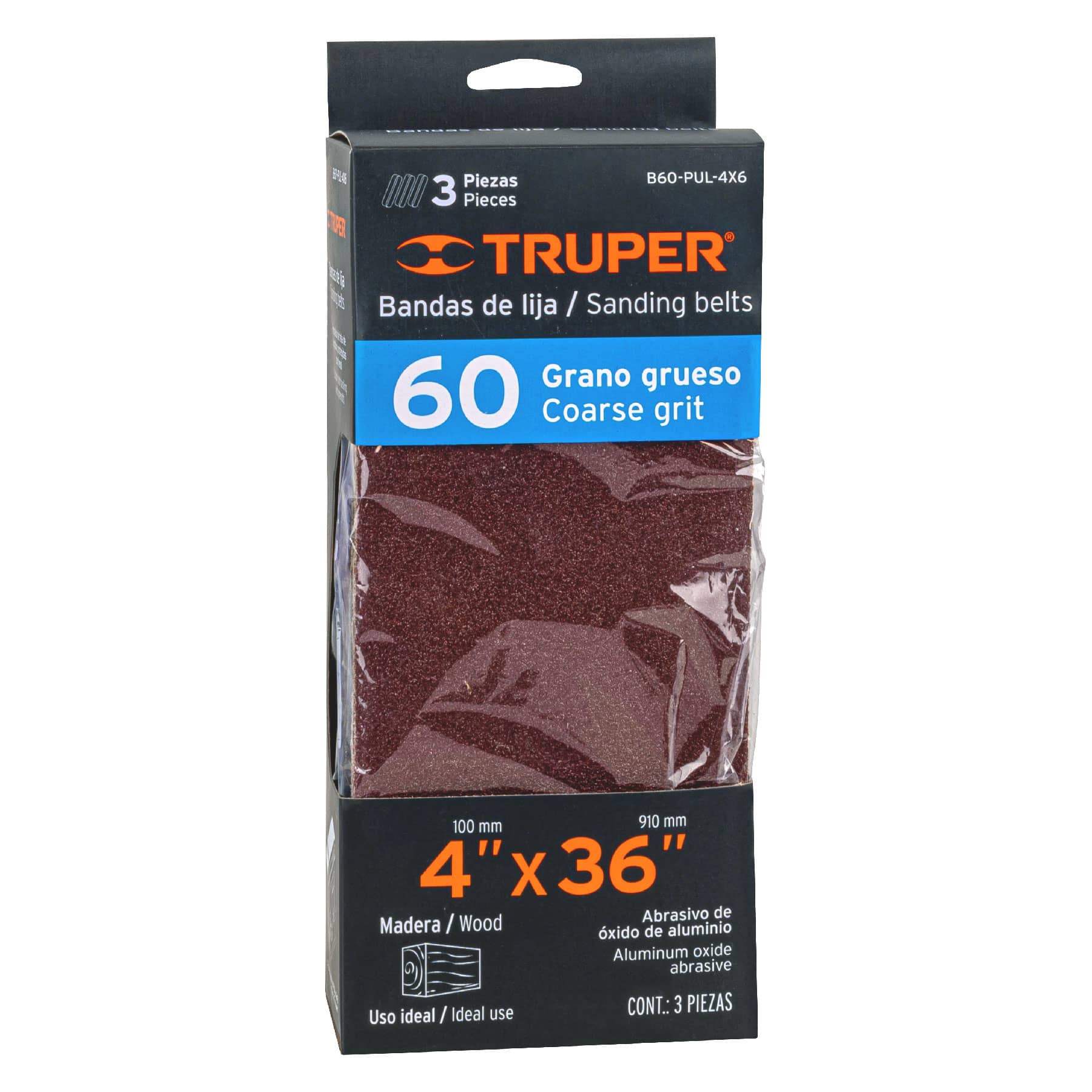 Caja con 3 bandas de lija 4" x 36" grano 60 para PUL-4X6T TRUPER