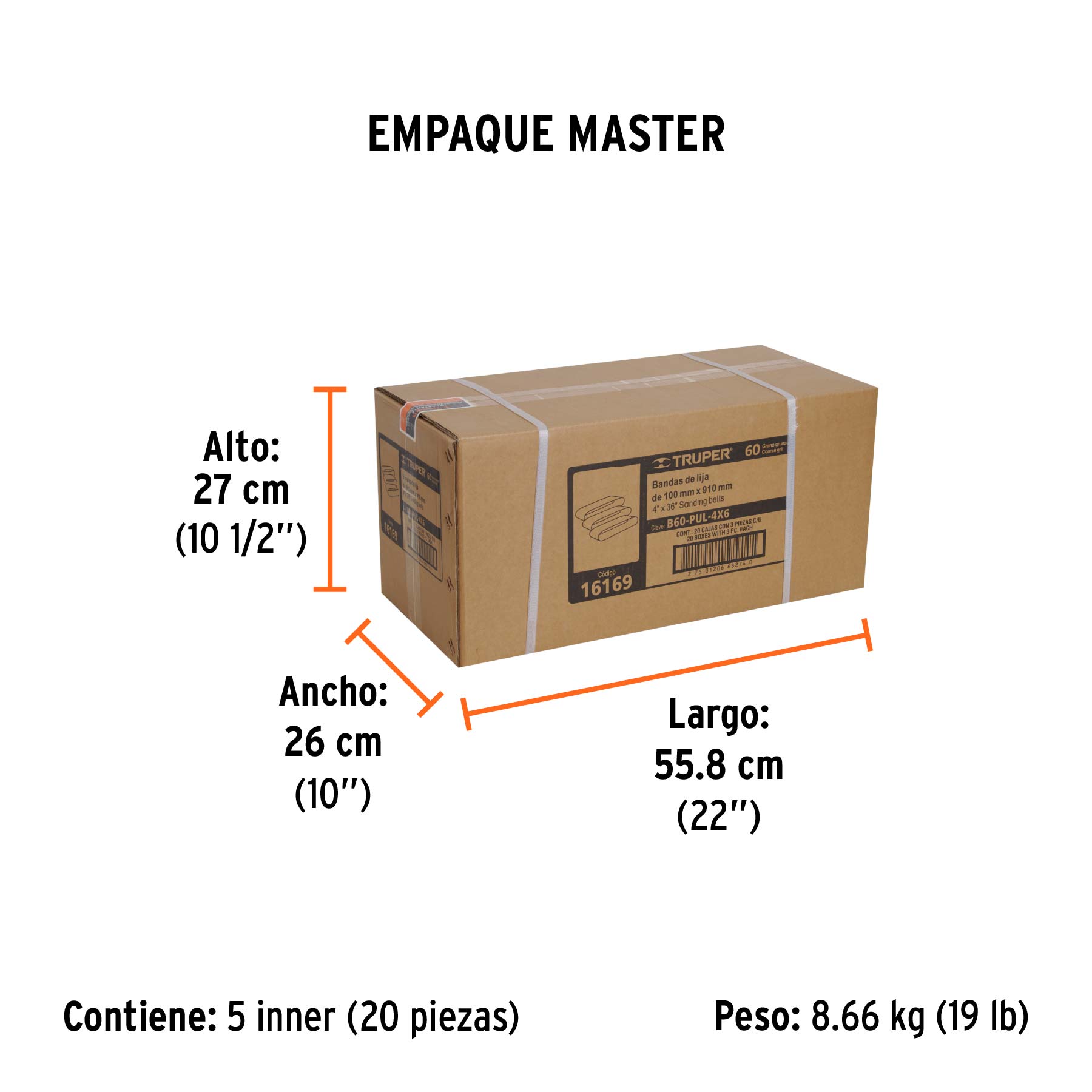 Caja con 3 bandas de lija 4" x 36" grano 60 para PUL-4X6T TRUPER