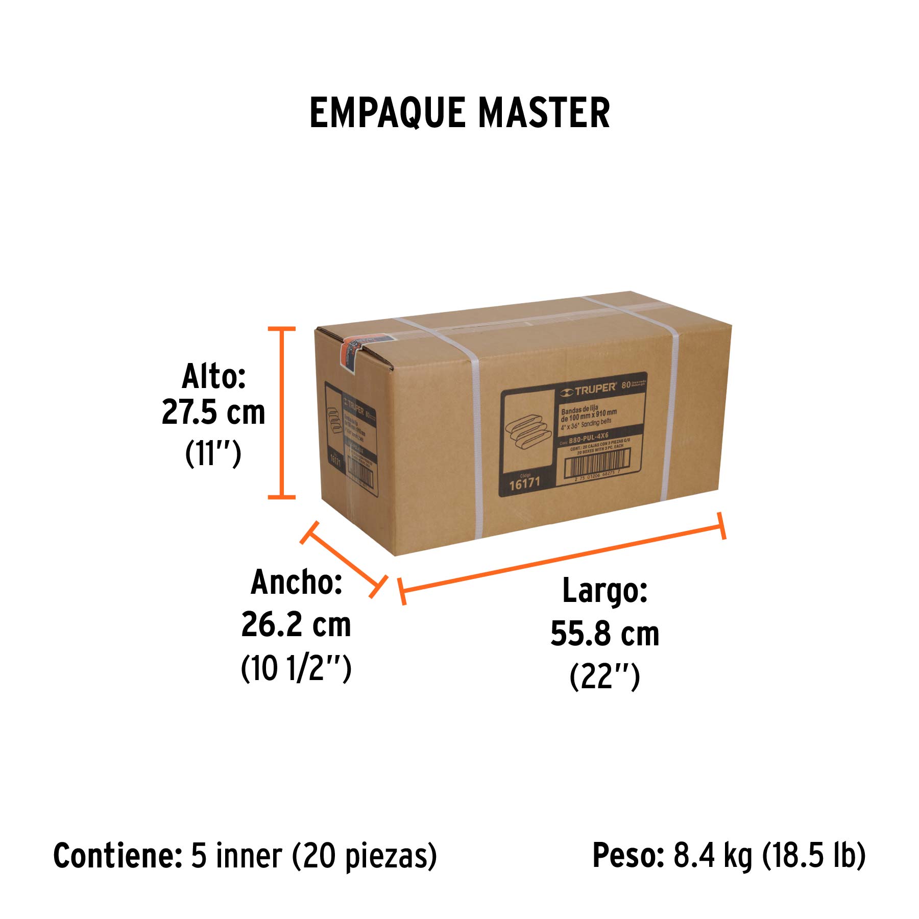 Caja con 3 bandas de lija 4" x 36" grano 80 para PUL-4X6T TRUPER