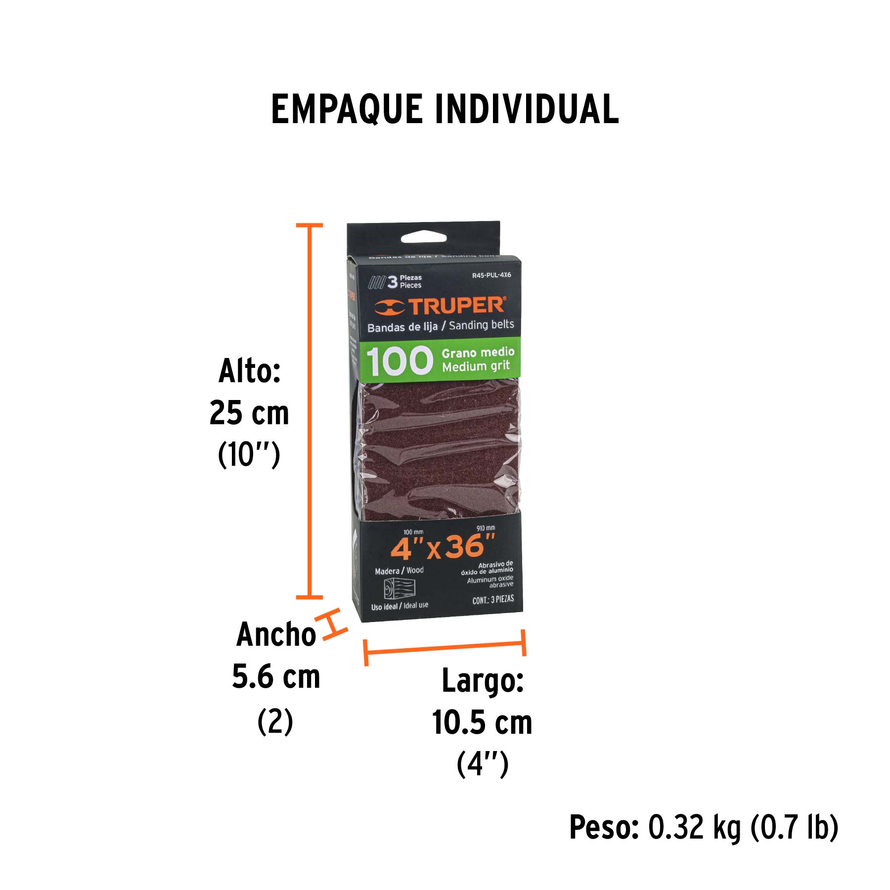 Caja con 3 bandas de lija 4" x 36" grano 100 para PUL-4X6T TRUPER