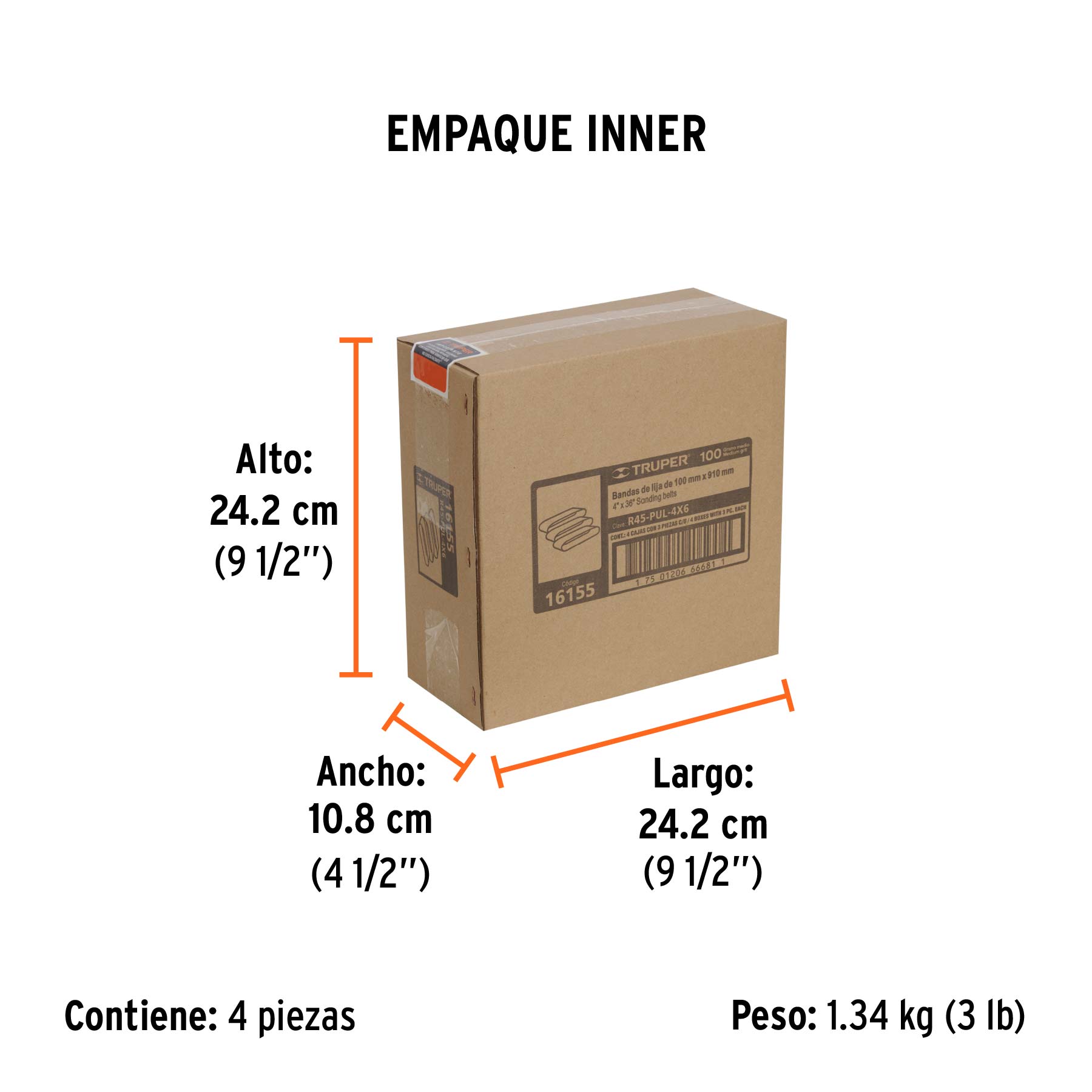 Caja con 3 bandas de lija 4" x 36" grano 100 para PUL-4X6T TRUPER