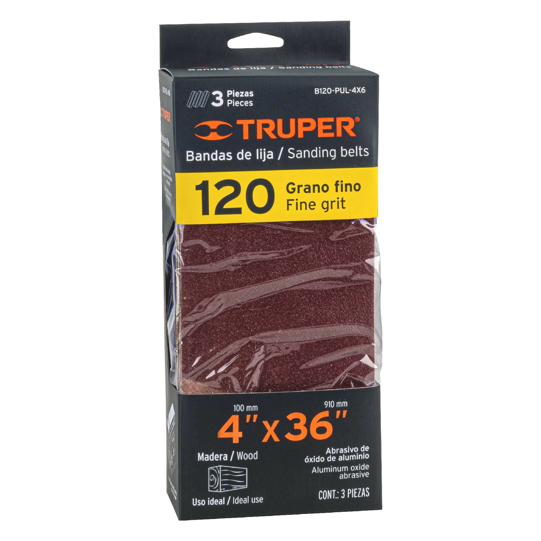 Caja con 3 bandas de lija 4" x 36" grano 120 para PUL-4X6T TRUPER