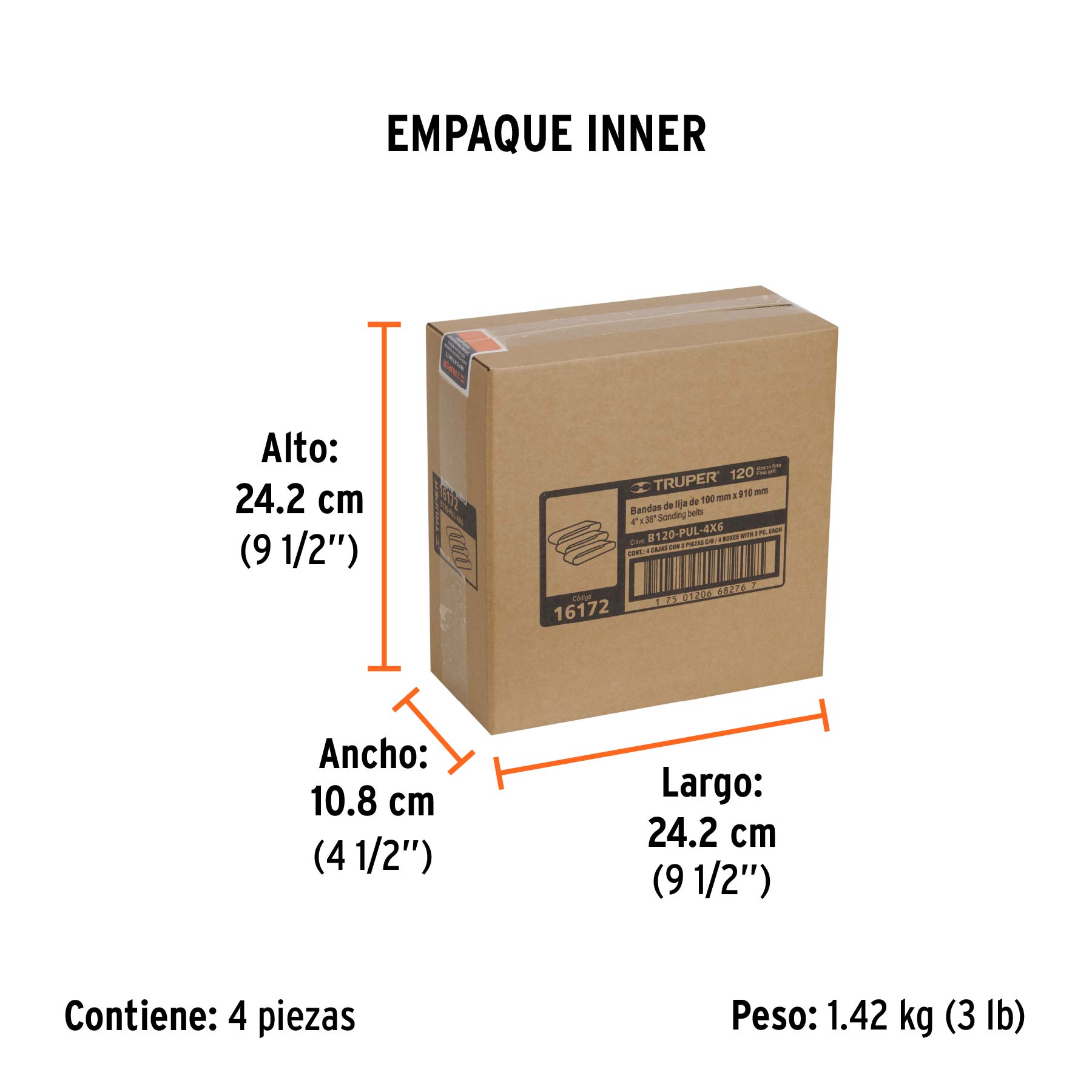 Caja con 3 bandas de lija 4" x 36" grano 120 para PUL-4X6T TRUPER