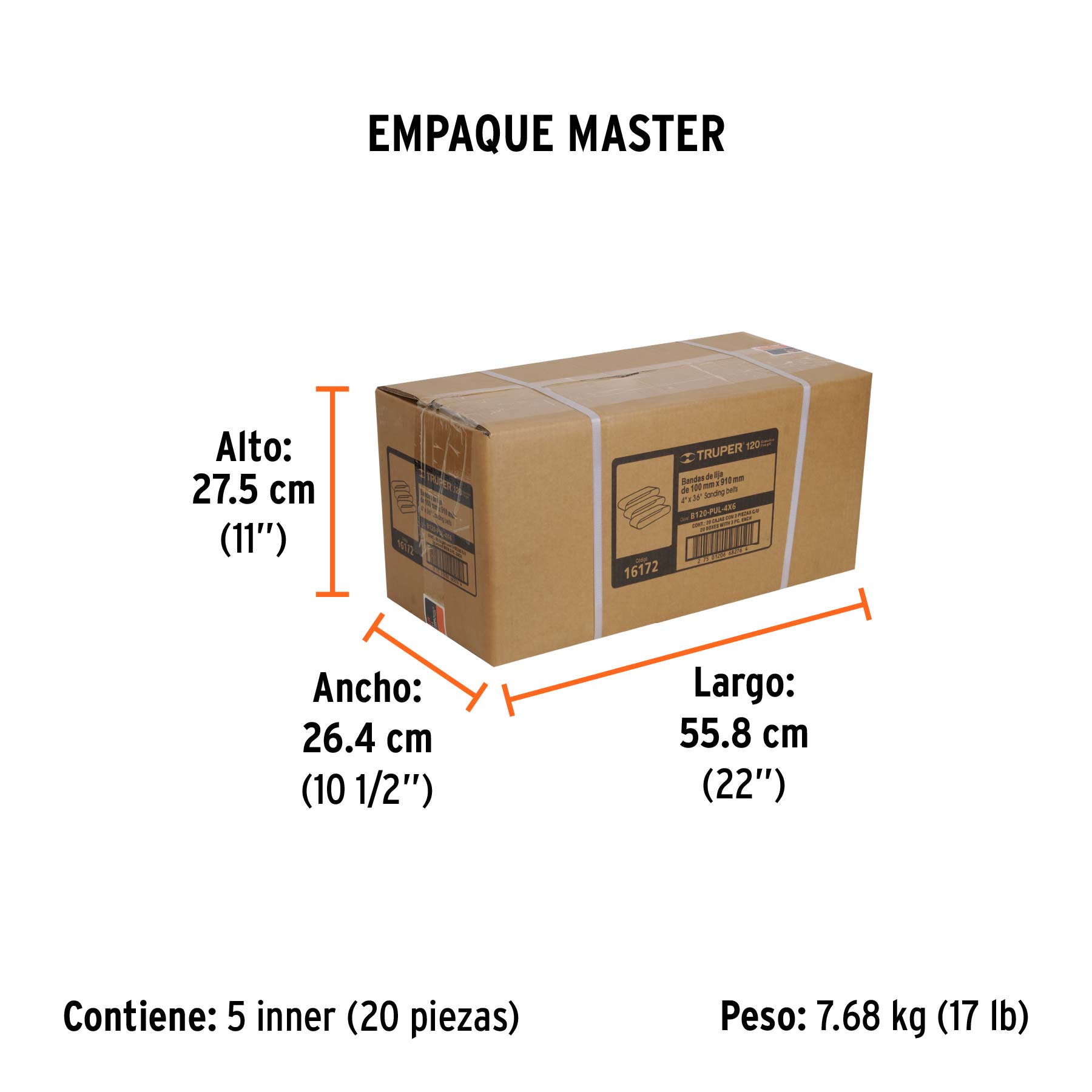 Caja con 3 bandas de lija 4" x 36" grano 120 para PUL-4X6T TRUPER