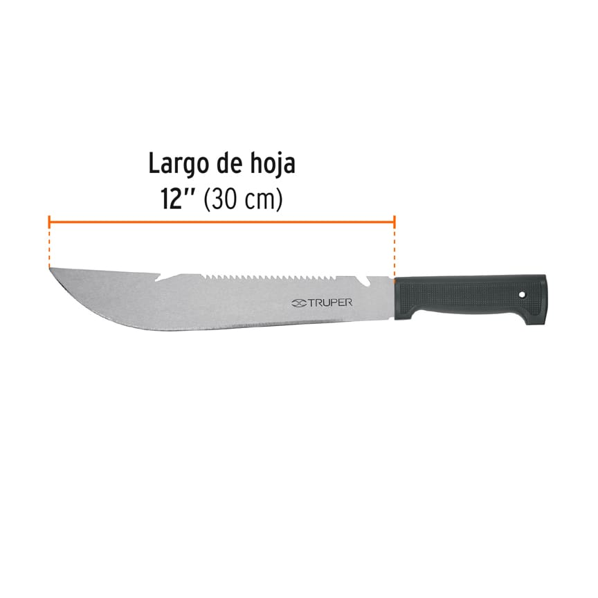 Machete rambo 12", cacha inyectada negra, con funda, TRUPER TRUPER