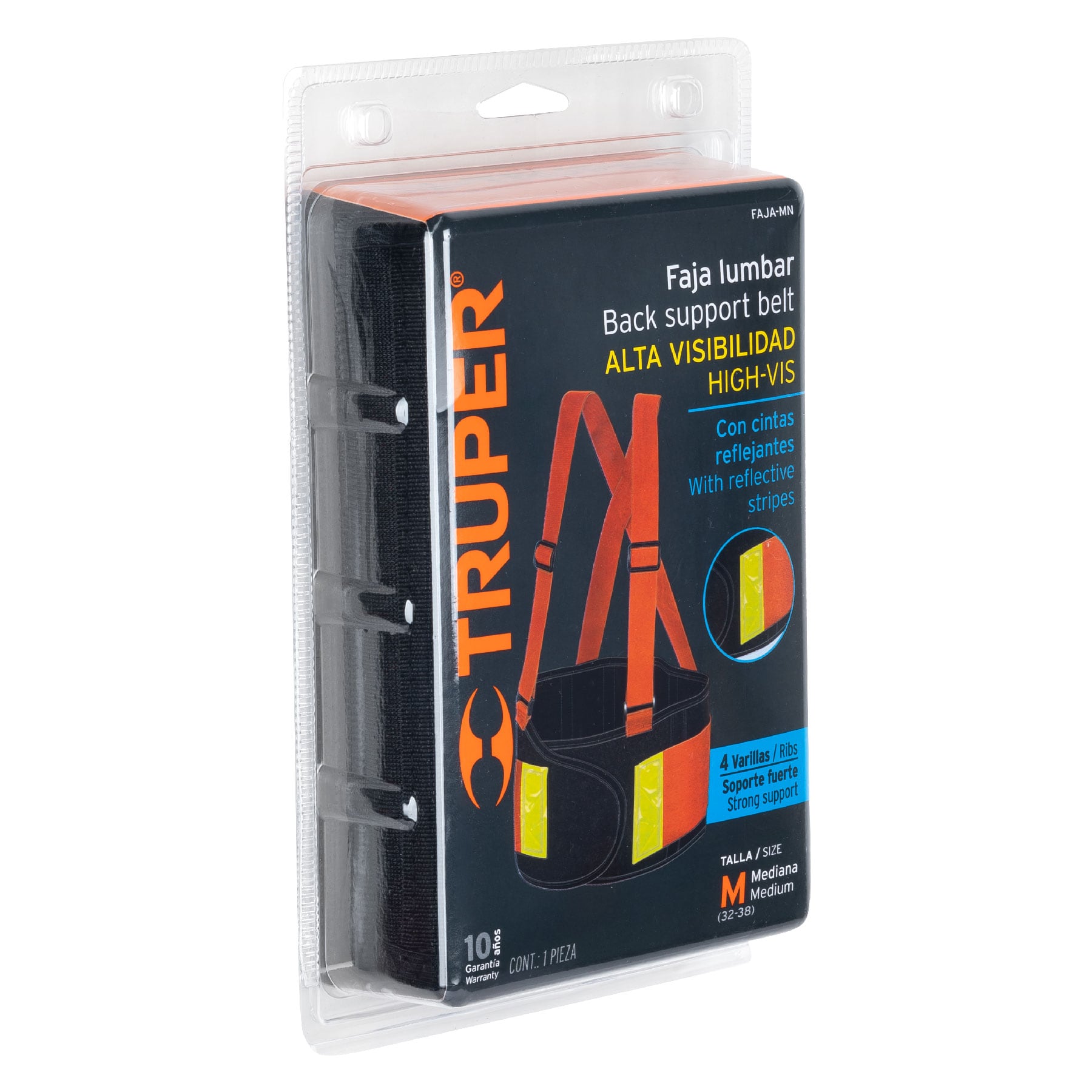 Faja lumbar naranja con cintas de alta visibilidad,M,TRUPER TRUPER