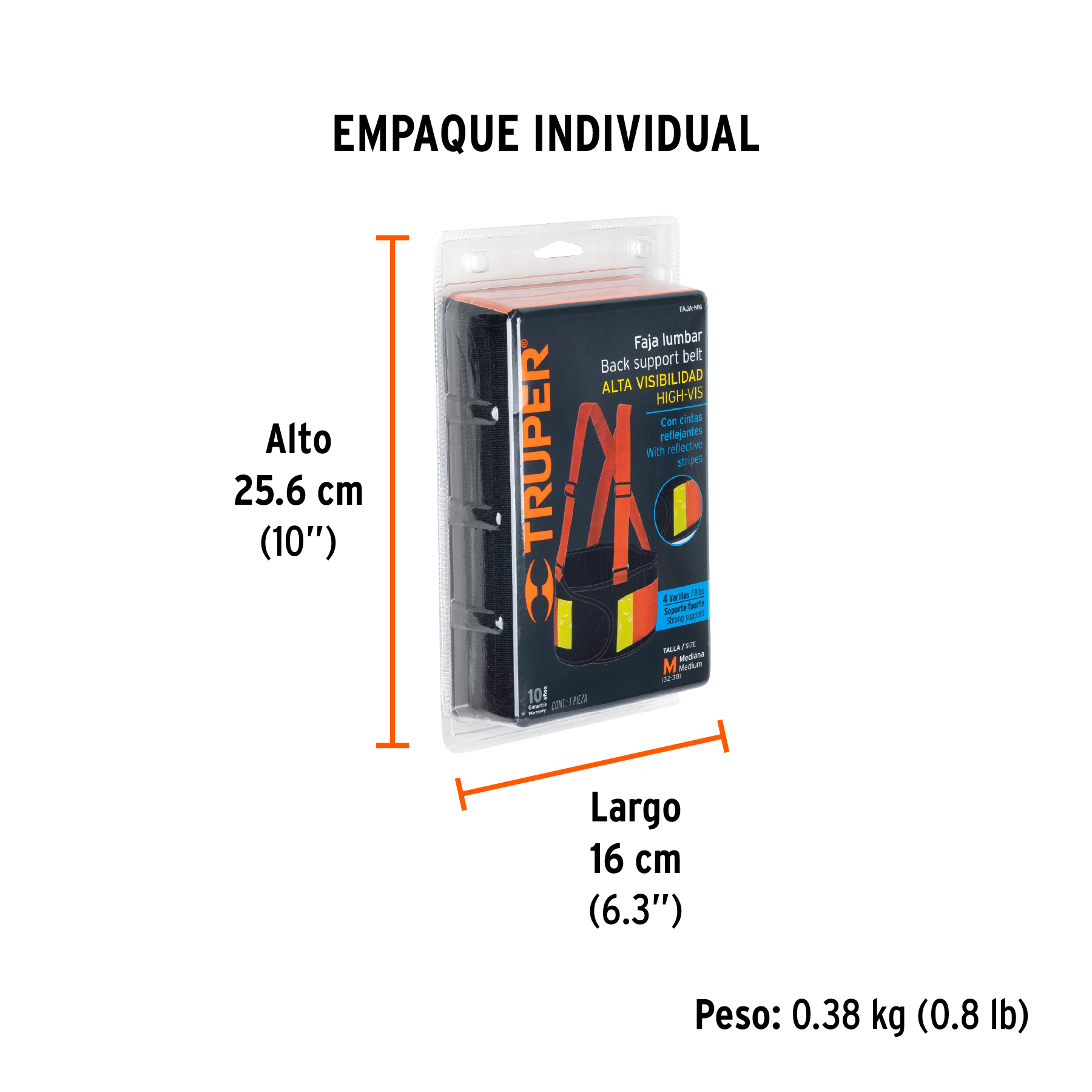 Faja lumbar naranja con cintas de alta visibilidad,M,TRUPER TRUPER