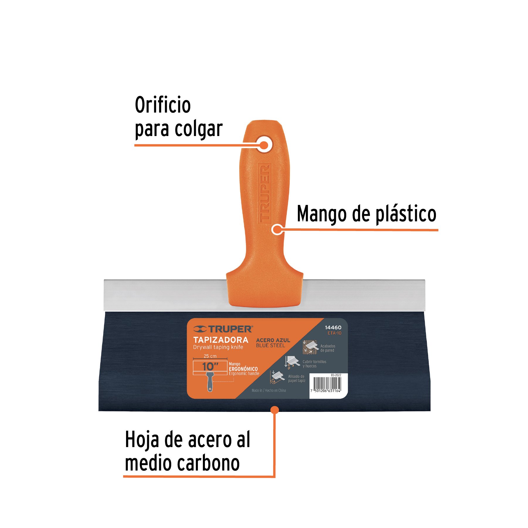 Espátula tapizadora de 10" acero al medio carbono, TRUPER TRUPER