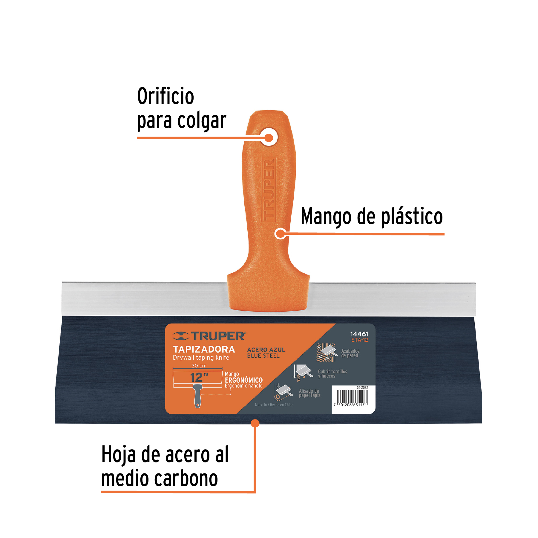 Espátula tapizadora de 12" acero al medio carbono, TRUPER TRUPER