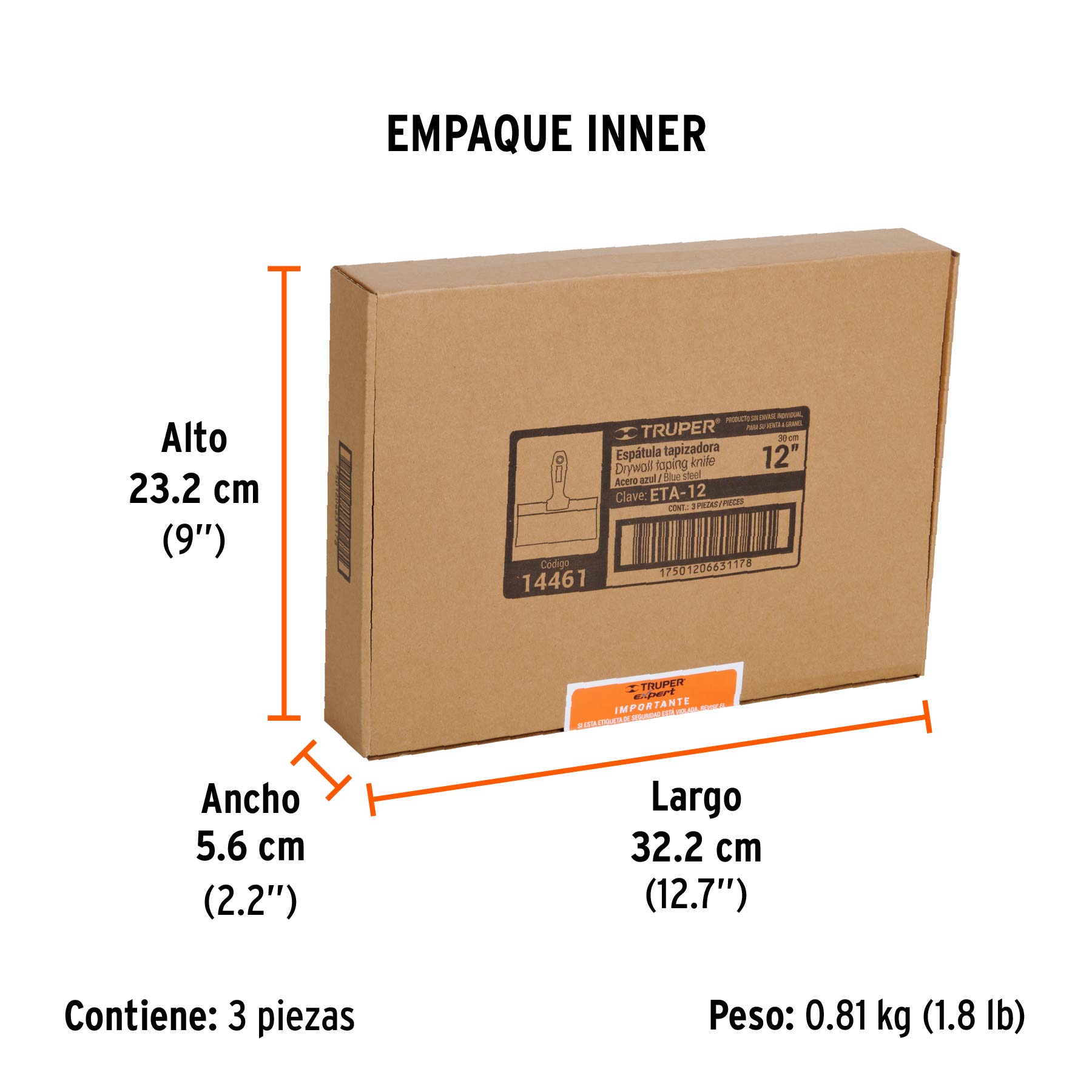 Espátula tapizadora de 12" acero al medio carbono, TRUPER TRUPER